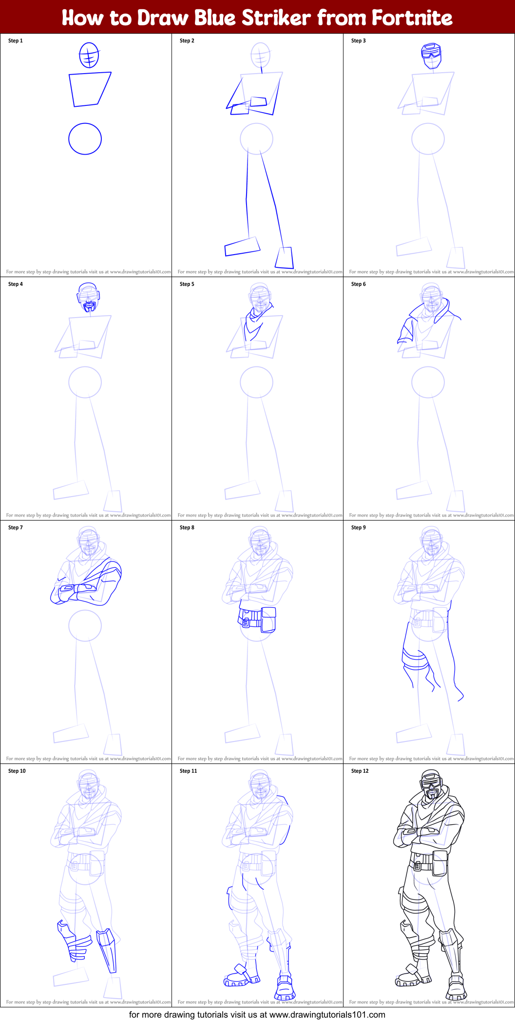 How to Draw Blue Striker from Fortnite Printable Step by Step