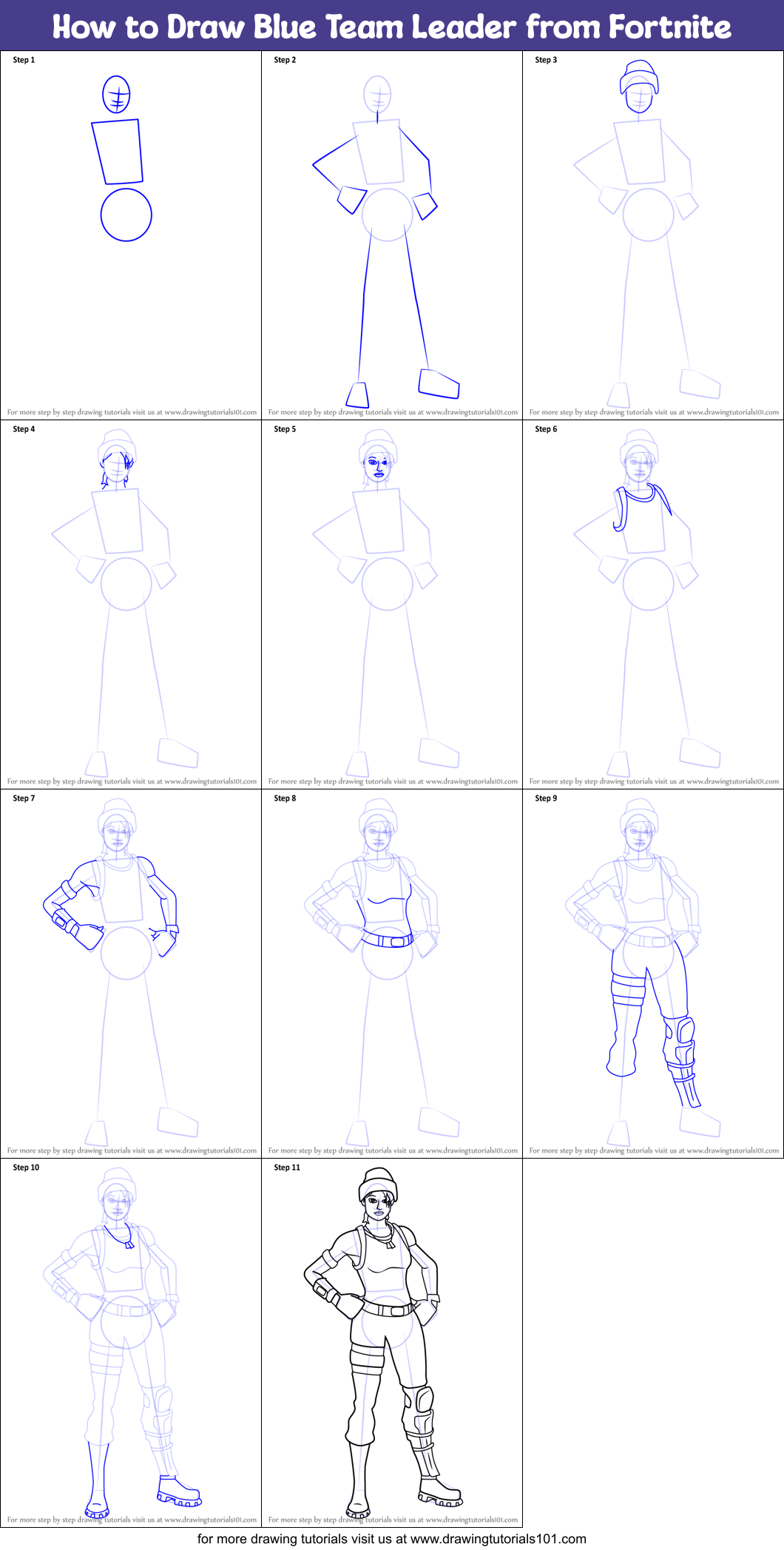 How to Draw Blue Team Leader from Fortnite Printable Step by Step