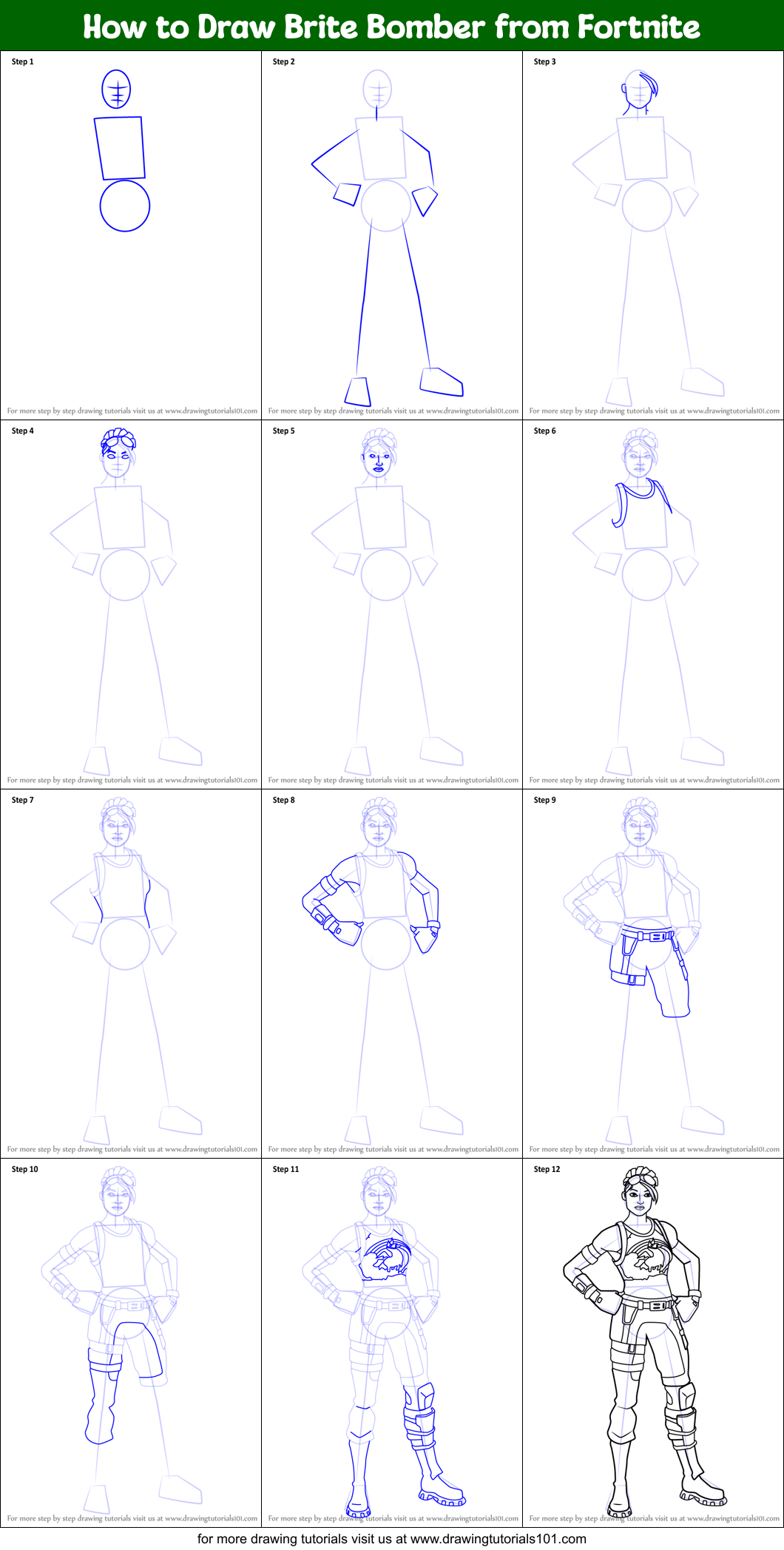 How to Draw Brite Bomber from Fortnite Printable Step by Step