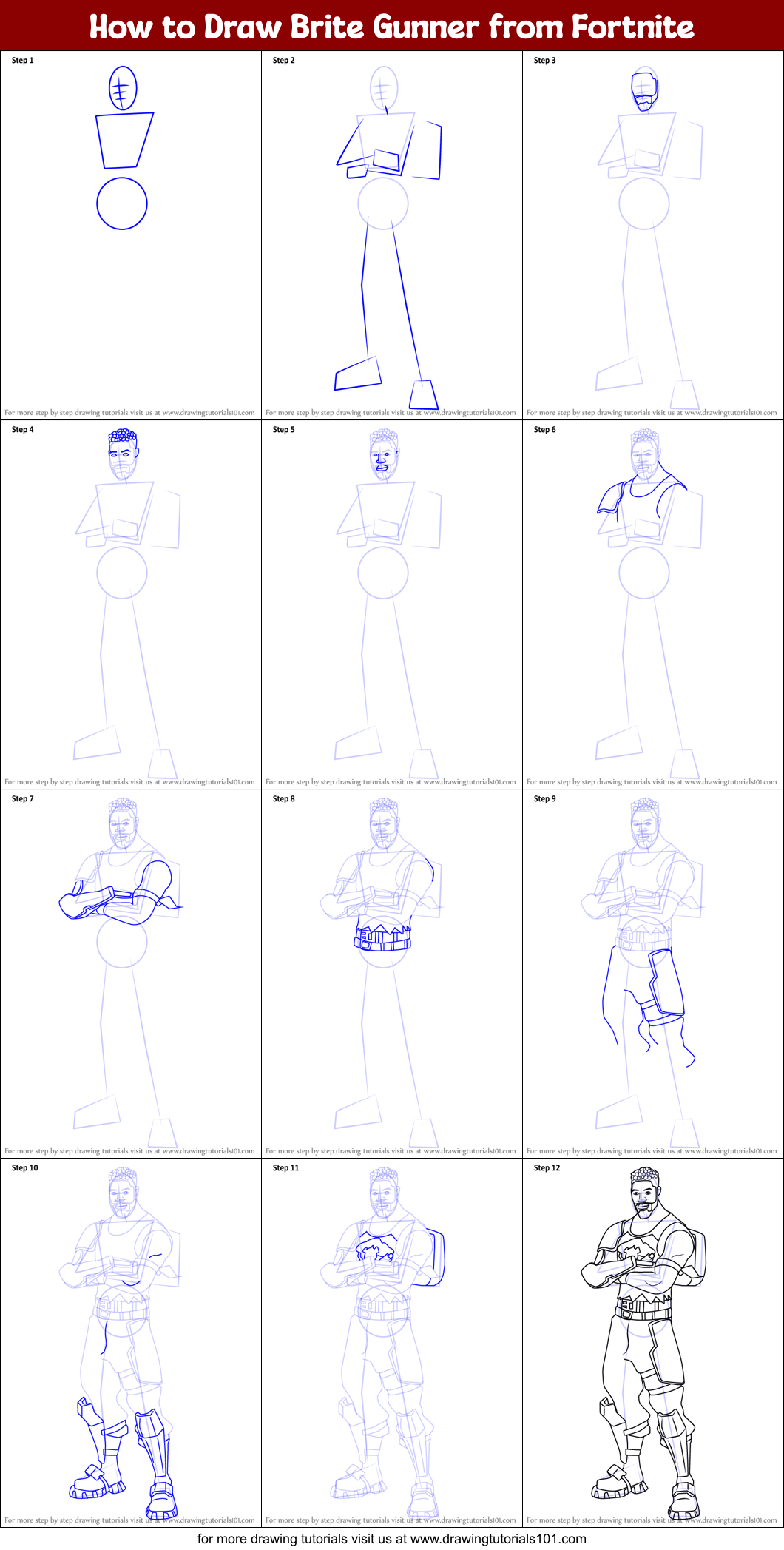 How to Draw Brite Gunner from Fortnite Printable Step by Step