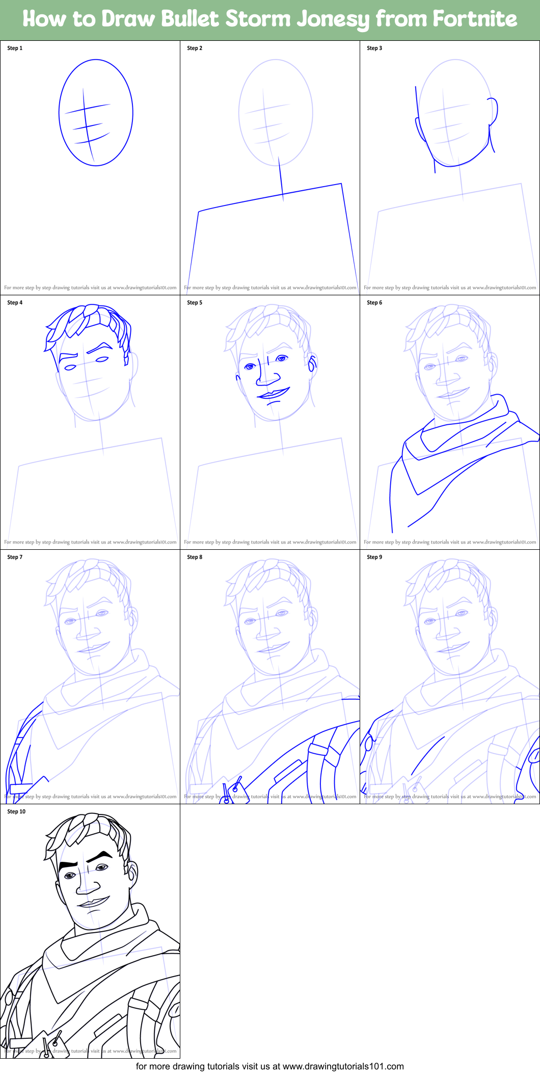How to Draw Bullet Storm Jonesy from Fortnite Printable Step by Step