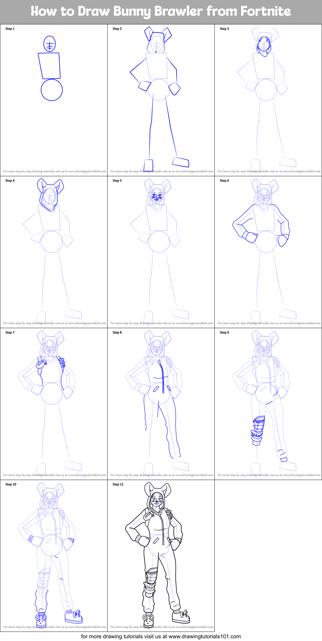 How to Draw Bunny Brawler from Fortnite Printable Step by Step