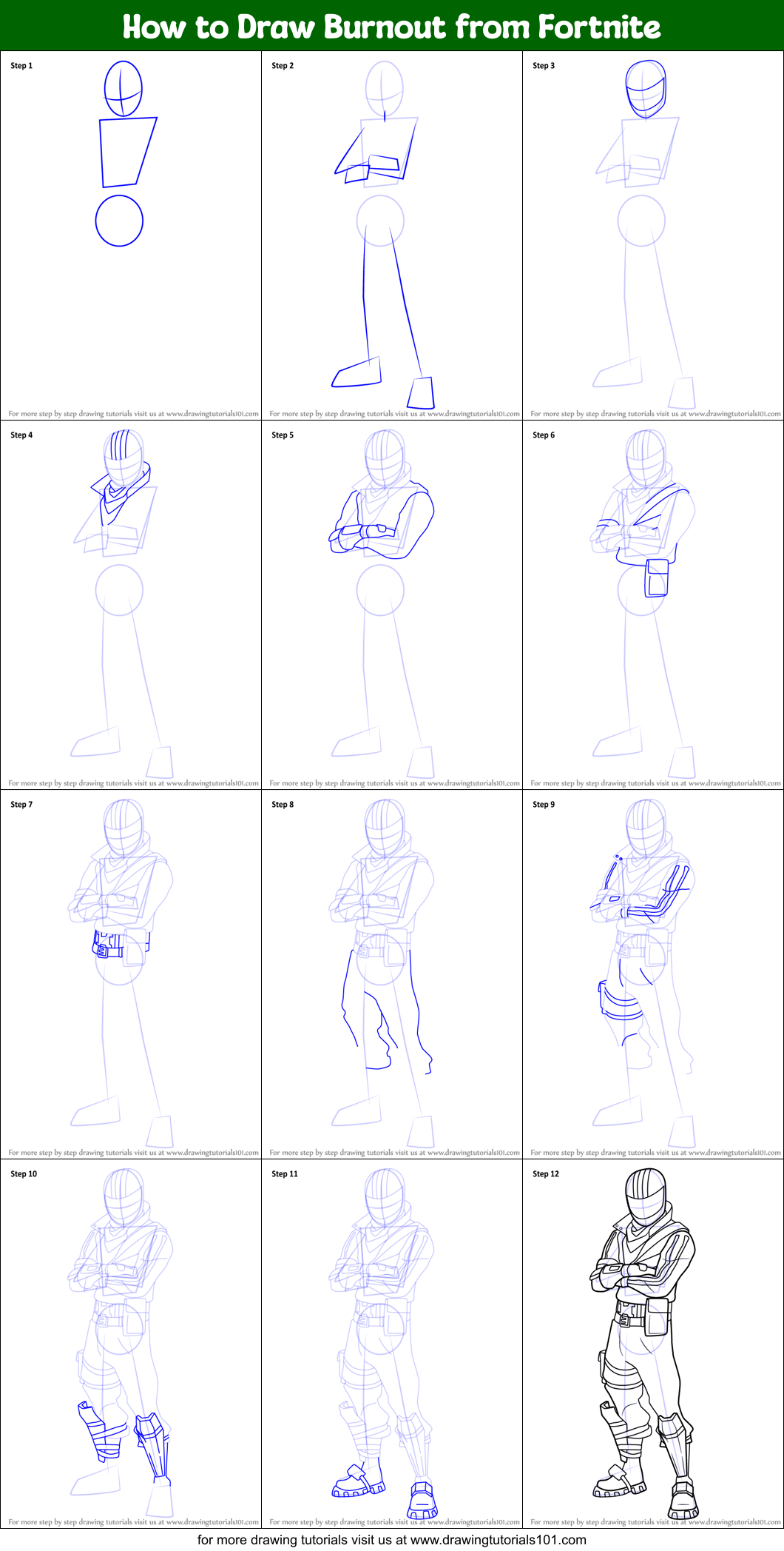 How to Draw Burnout from Fortnite Printable Step by Step