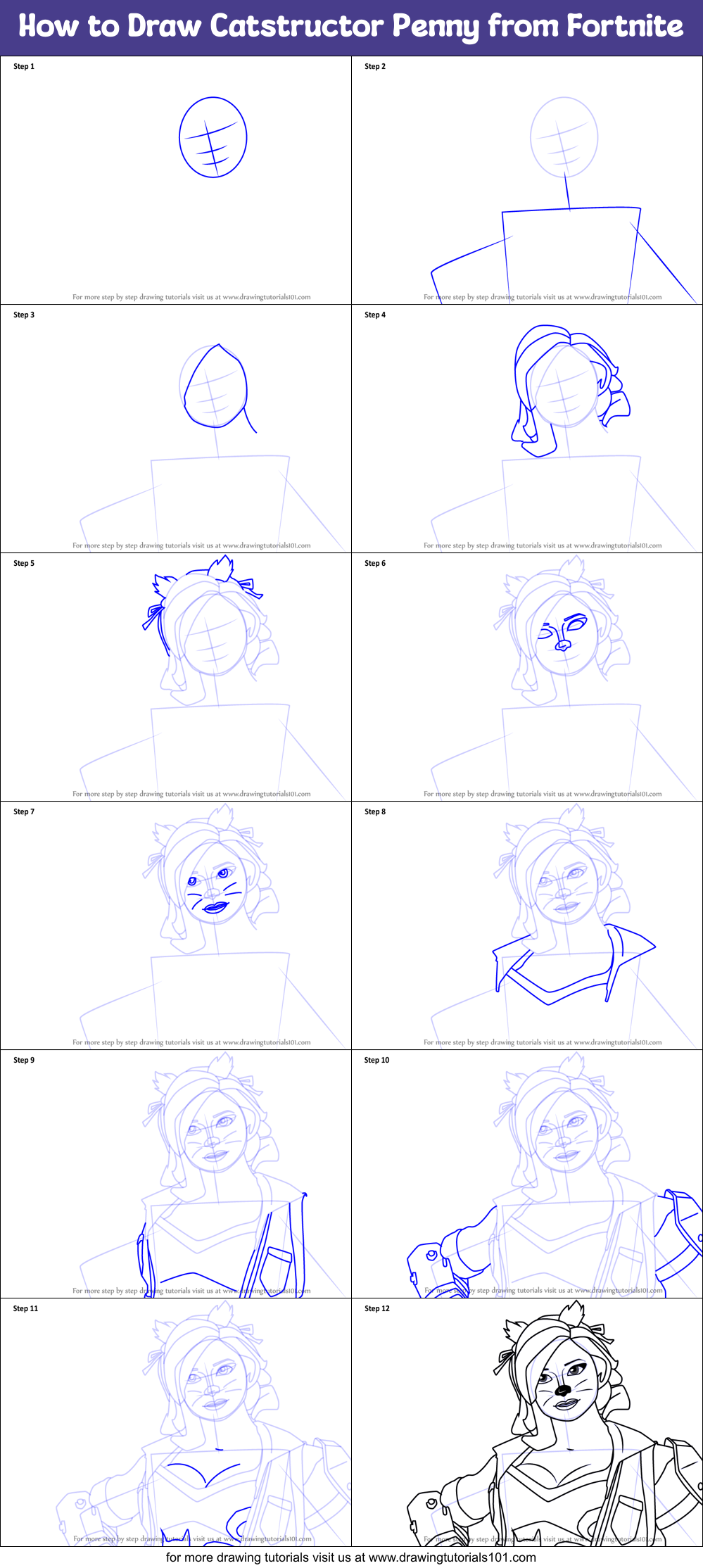 How to Draw Catstructor Penny from Fortnite Printable Step by Step
