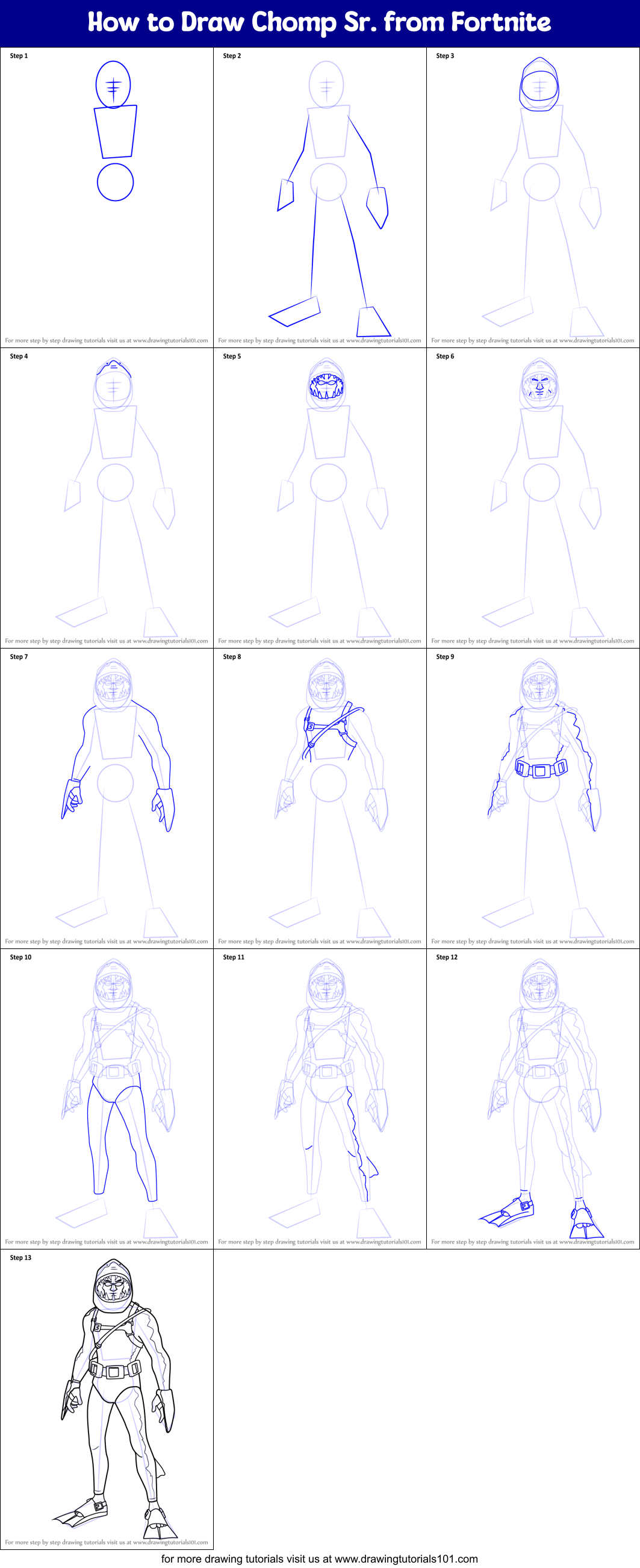 How to Draw Chomp Sr. from Fortnite Printable Step by Step