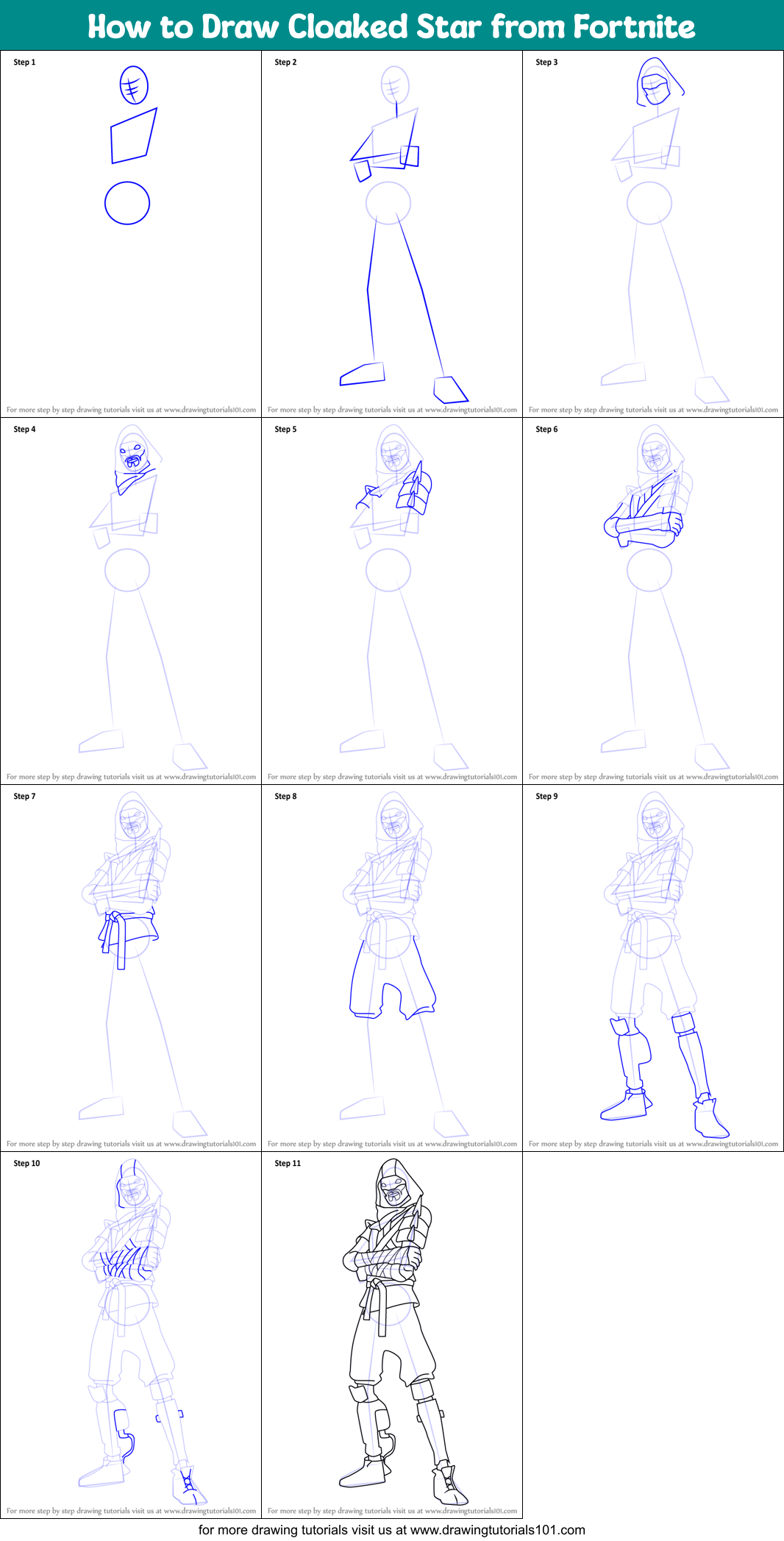 How to Draw Cloaked Star from Fortnite Printable Step by Step