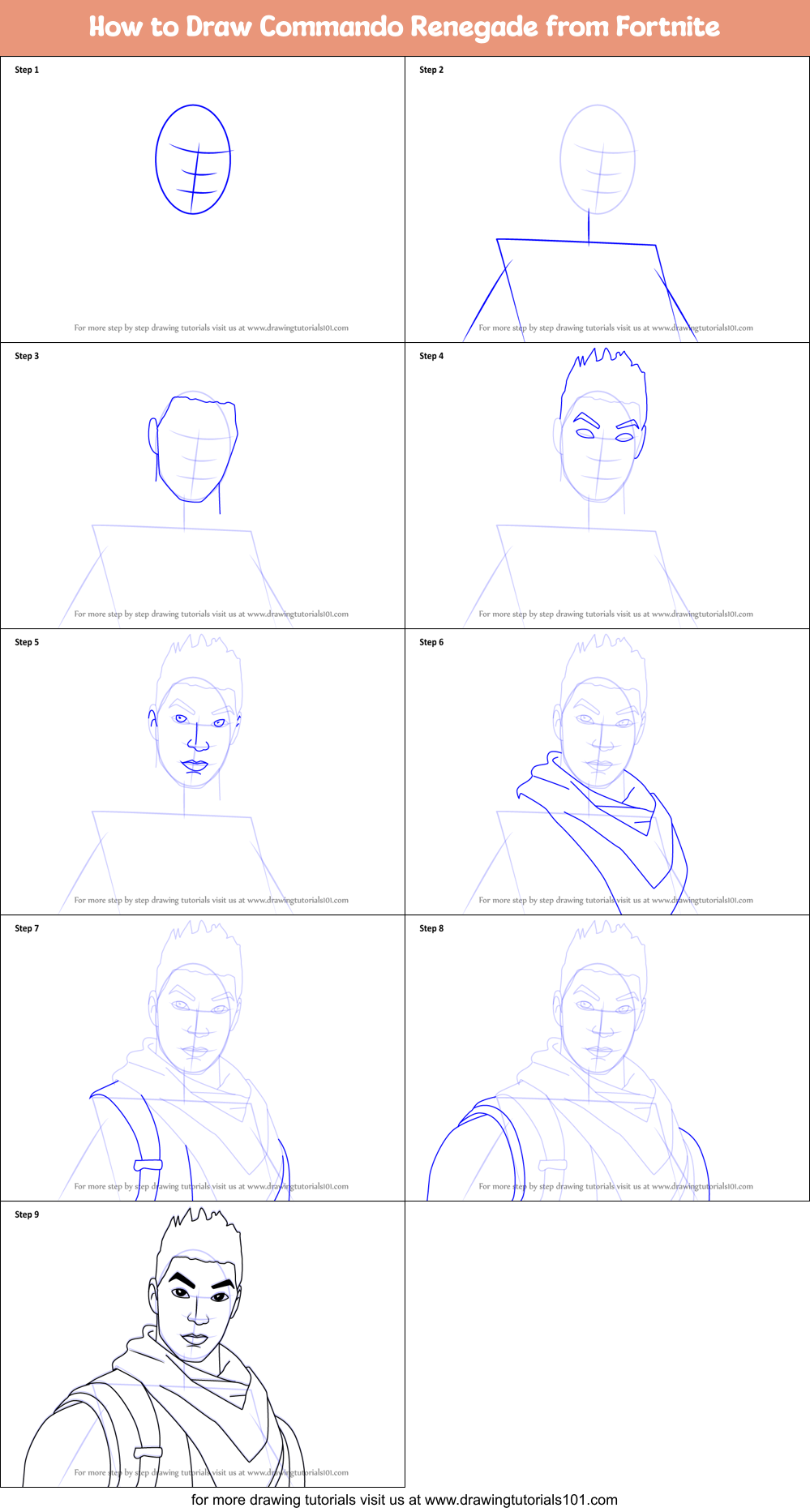 How to Draw Commando Renegade from Fortnite Printable Step by Step