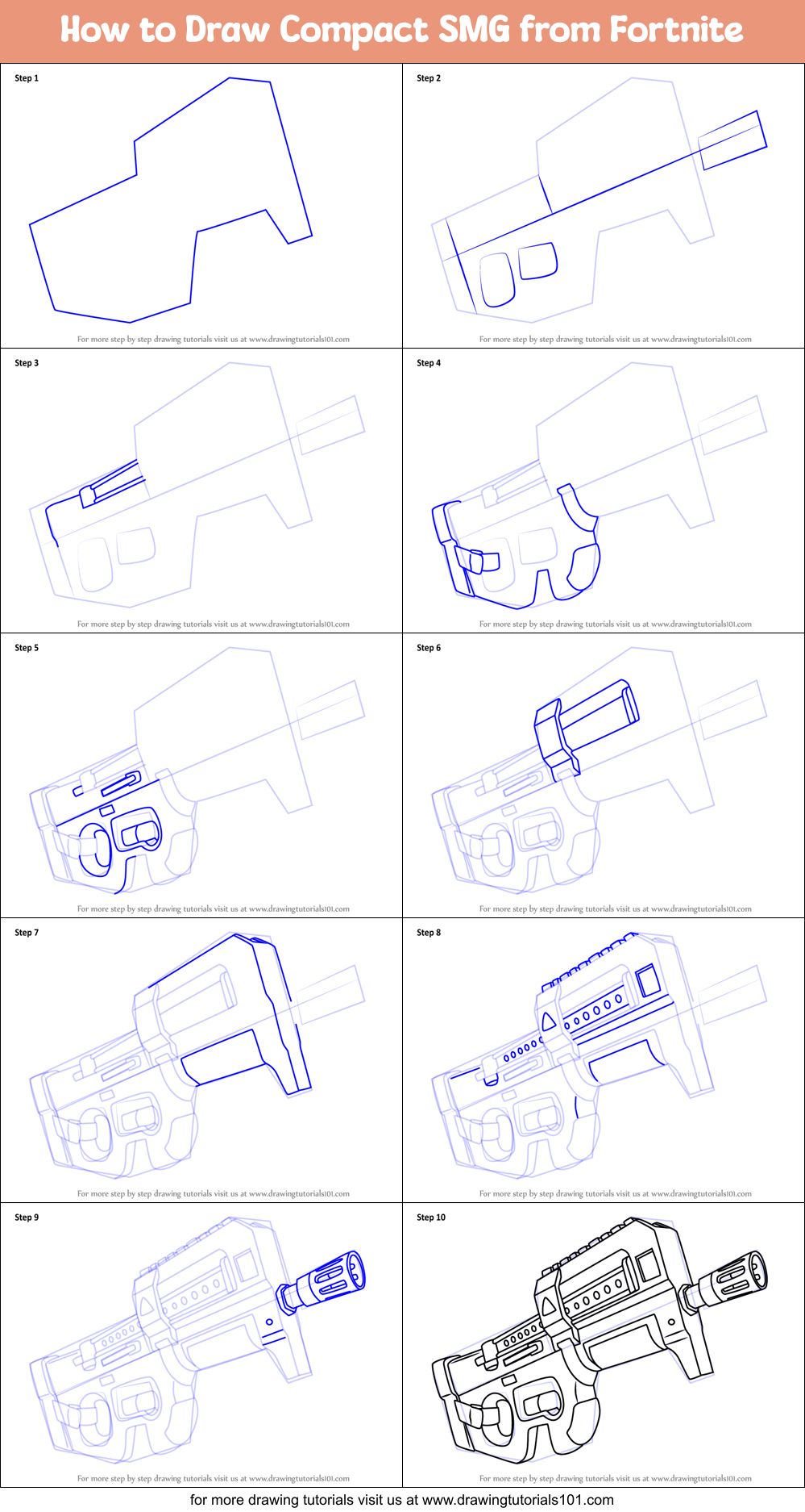 How to Draw Compact SMG from Fortnite Printable Step by Step