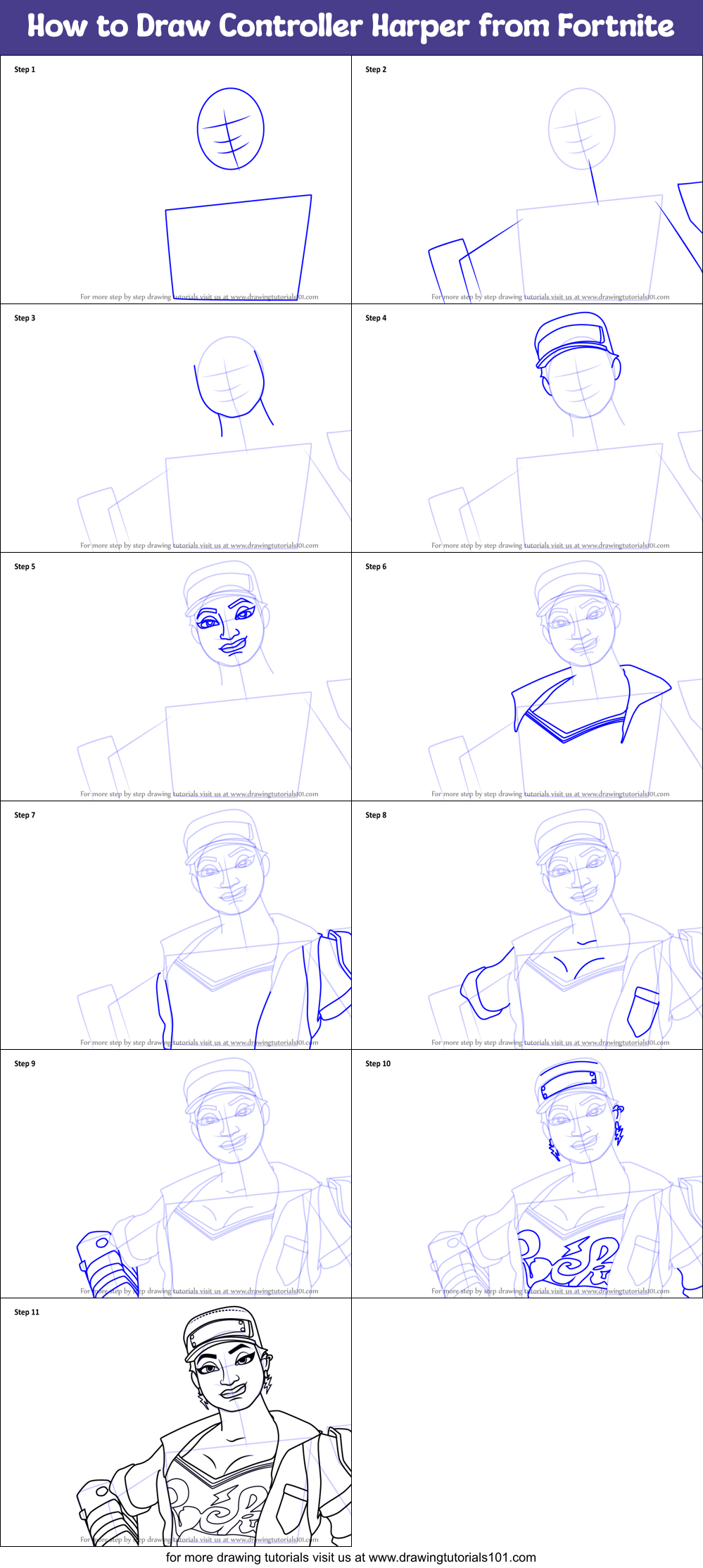 How to Draw Controller Harper from Fortnite Printable Step by Step