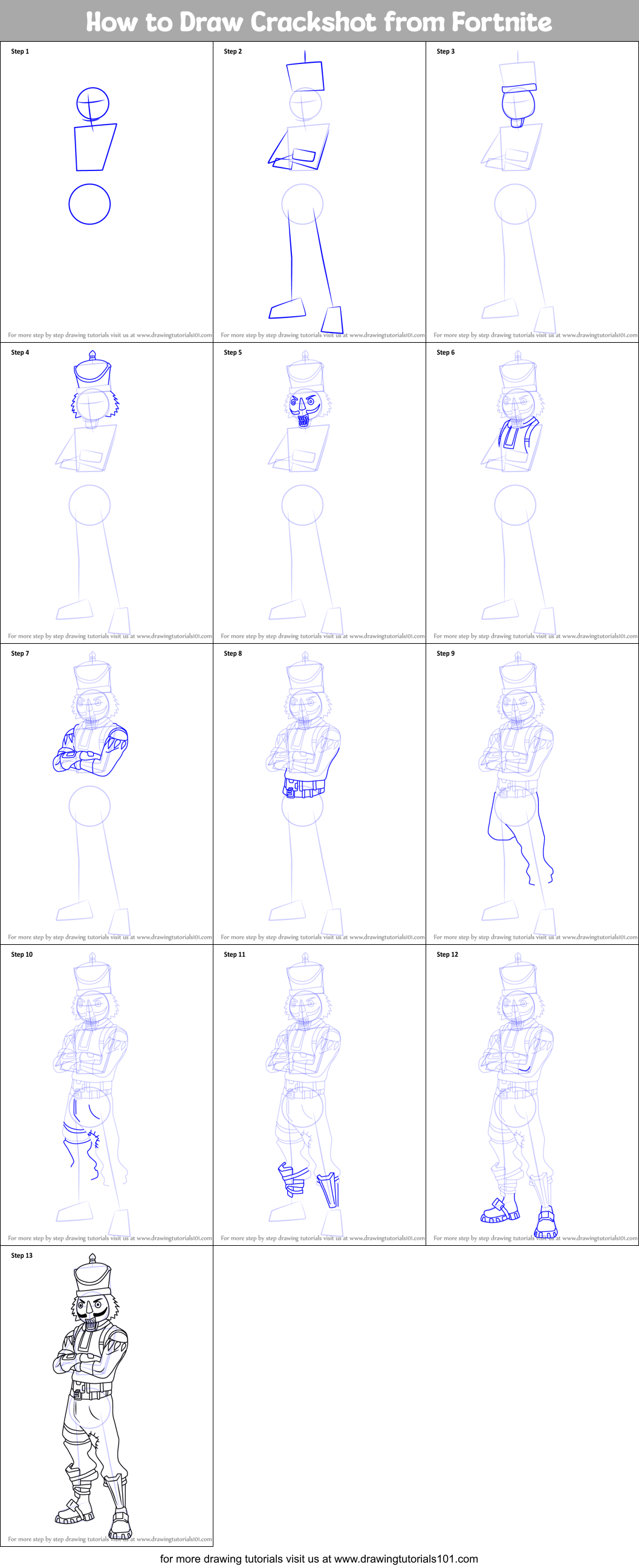 How to Draw Crackshot from Fortnite Printable Step by Step