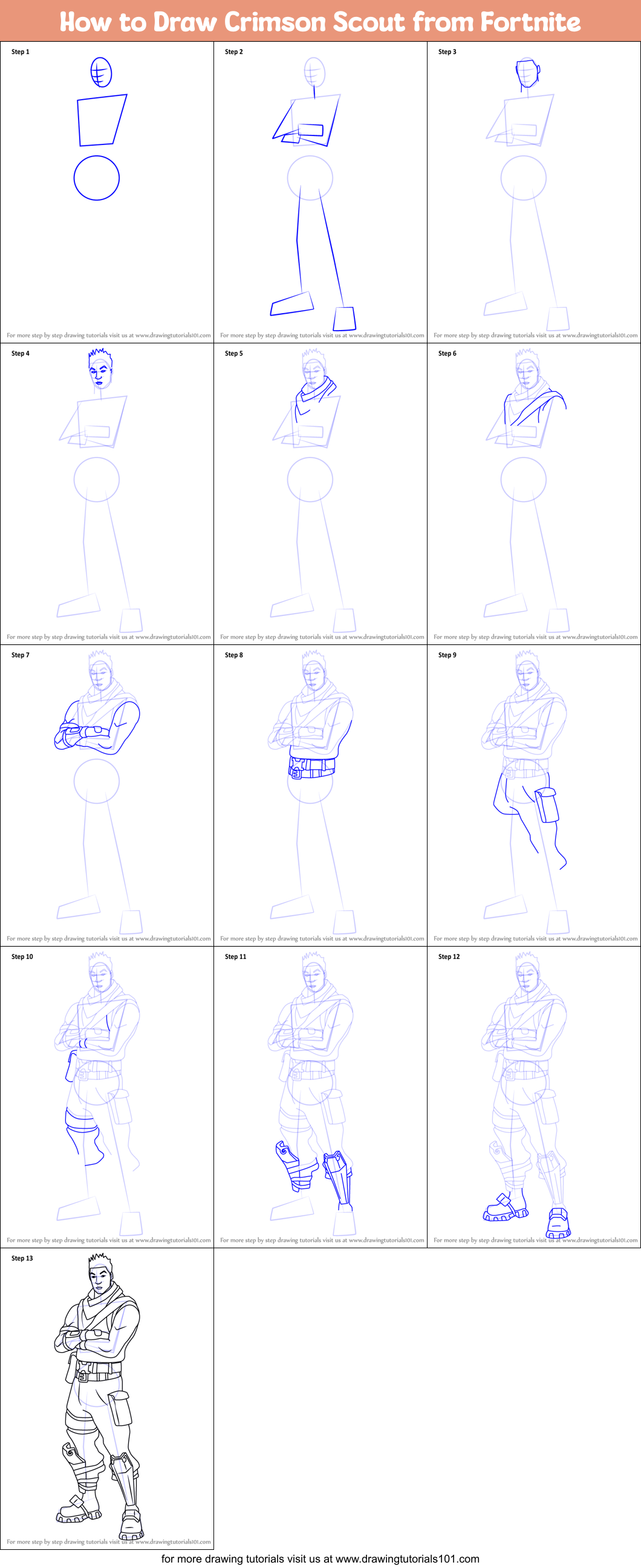 How to Draw Crimson Scout from Fortnite Printable Step by Step