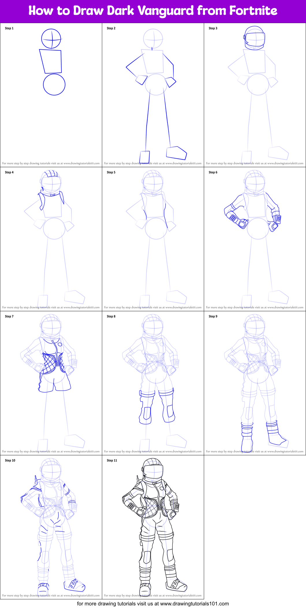 How to Draw Dark Vanguard from Fortnite Printable Step by Step