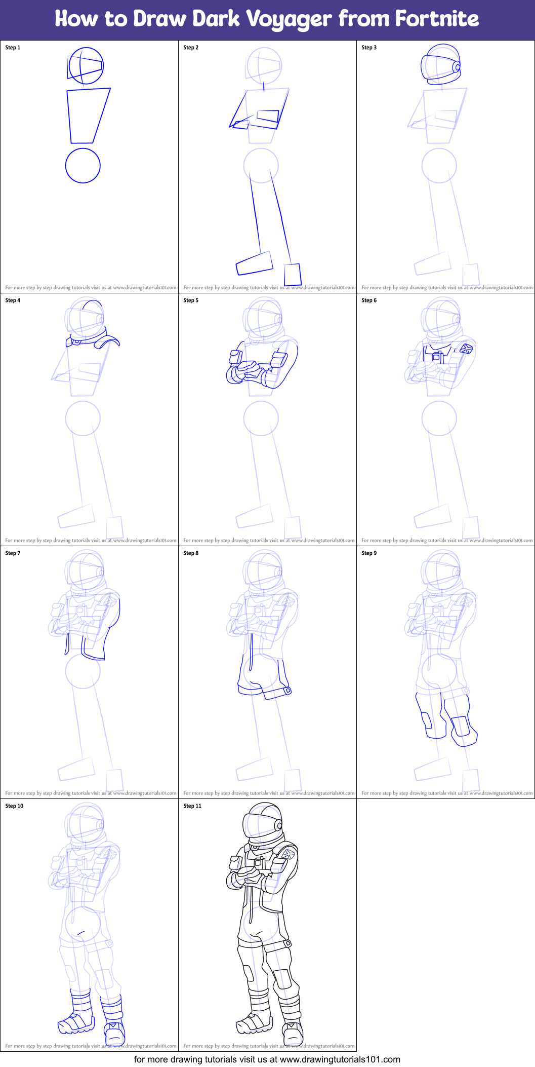 How to Draw Dark Voyager from Fortnite Printable Step by Step
