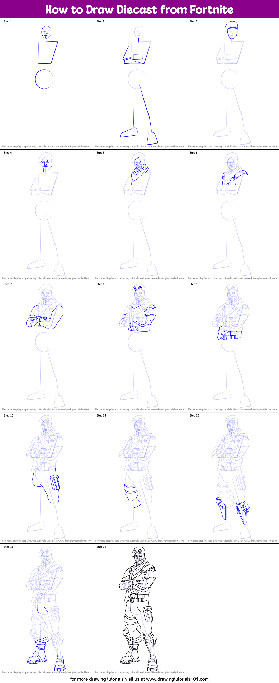 How to Draw Diecast from Fortnite Printable Step by Step