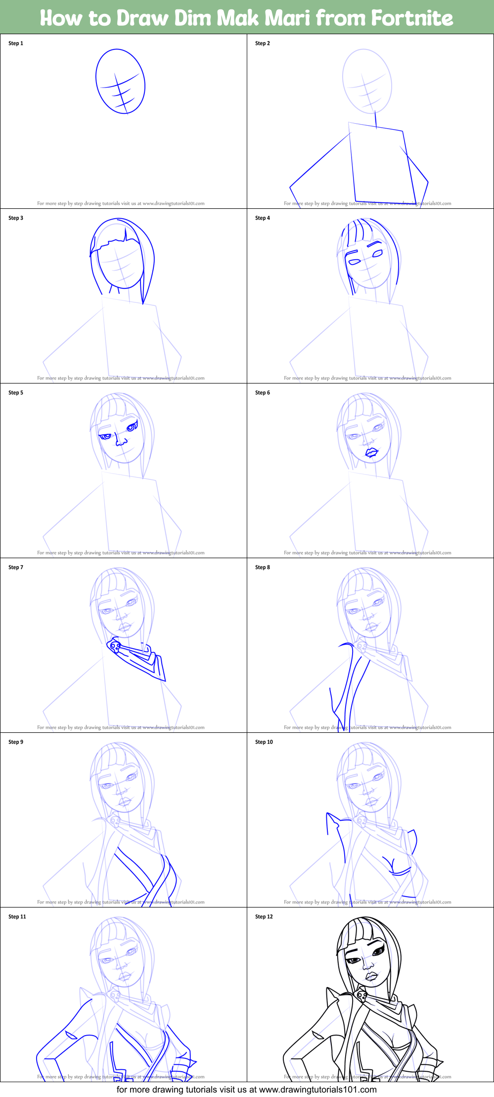 How to Draw Dim Mak Mari from Fortnite Printable Step by Step