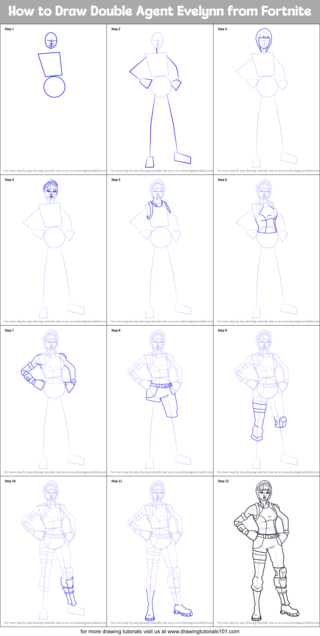 How to Draw Double Agent Evelynn from Fortnite Printable Step by Step
