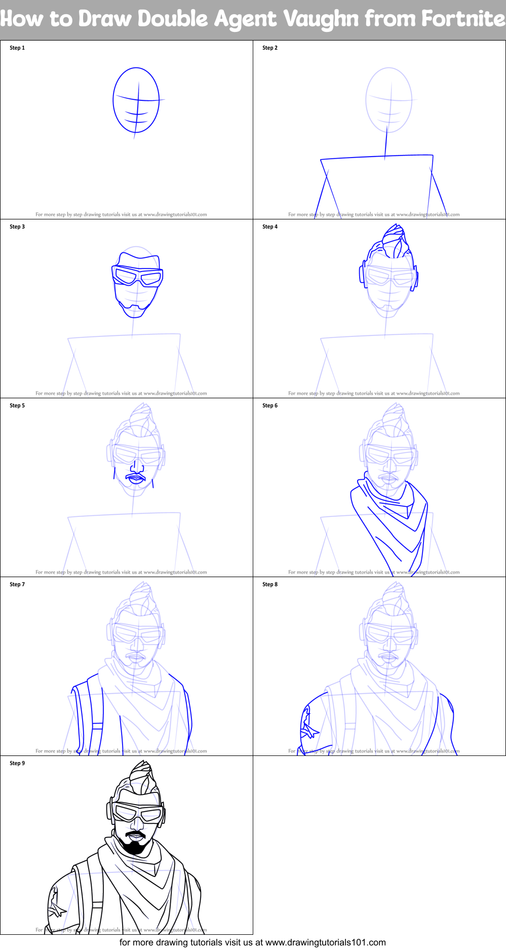 How to Draw Double Agent Vaughn from Fortnite Printable Step by Step
