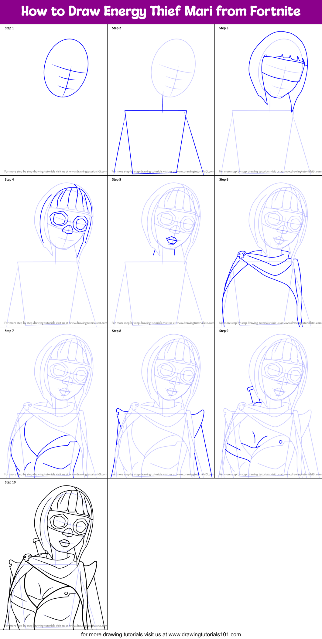 How to Draw Energy Thief Mari from Fortnite Printable Step by Step