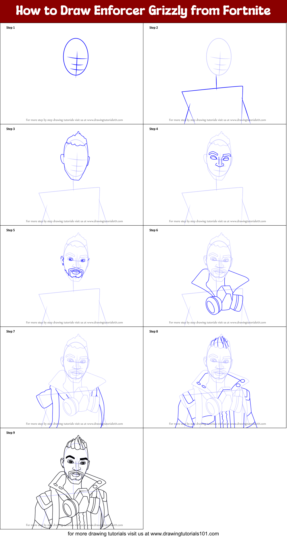 How to Draw Enforcer Grizzly from Fortnite printable step by step ...
