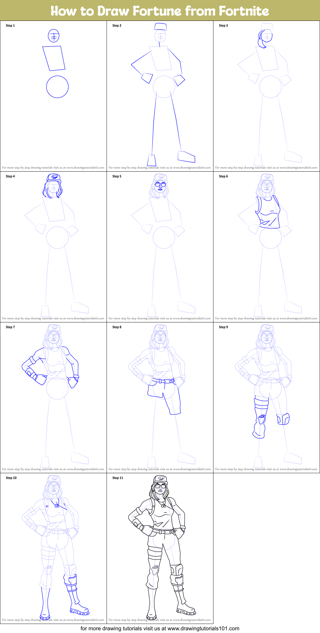 How to Draw Fortune from Fortnite Printable Step by Step