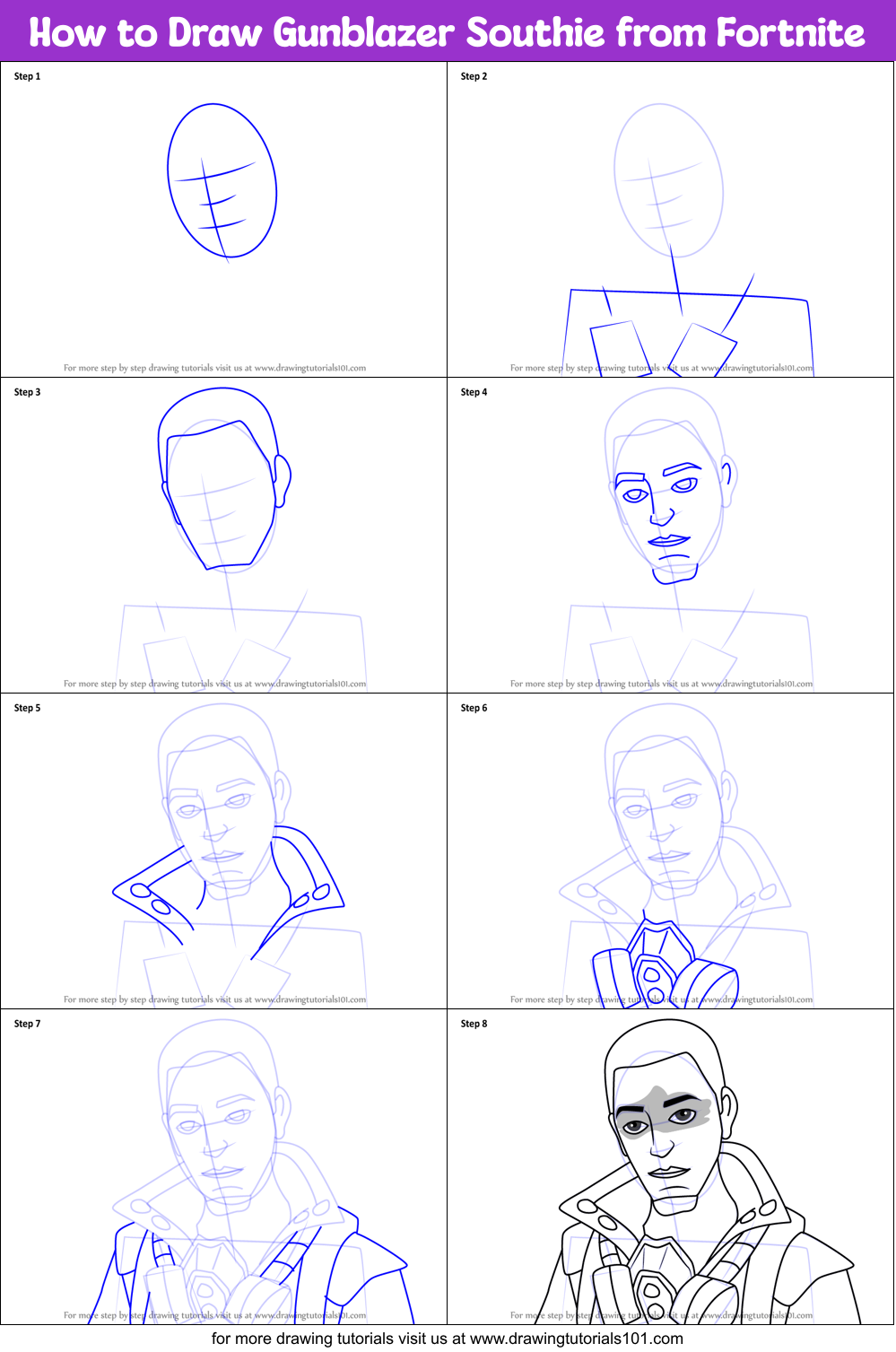 How to Draw Gunblazer Southie from Fortnite Printable Step by Step