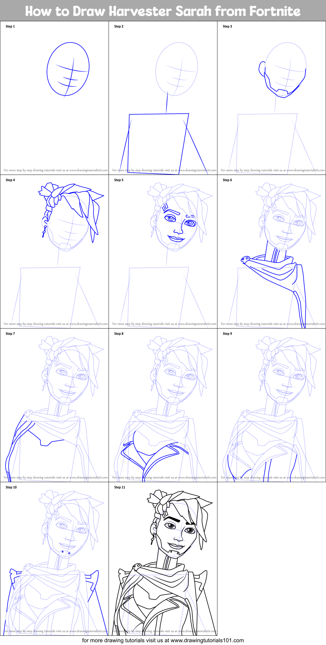 How to Draw Harvester Sarah from Fortnite Printable Step by Step