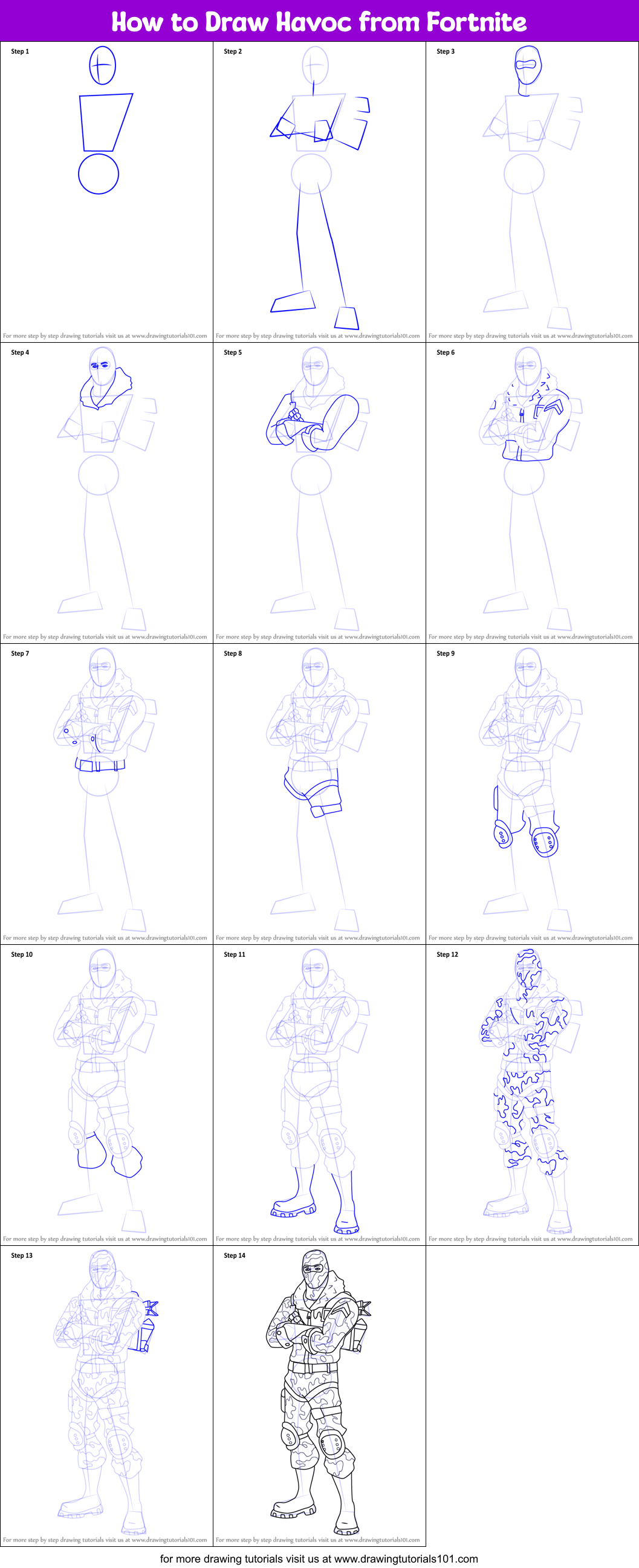 How to Draw Havoc from Fortnite Printable Step by Step