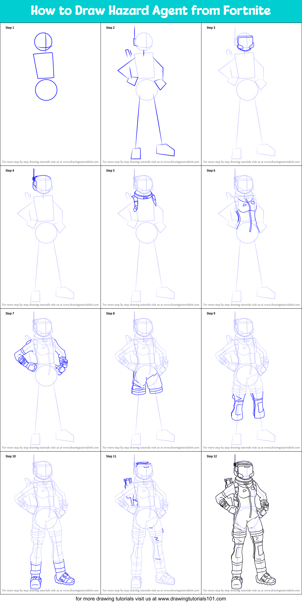 How to Draw Hazard Agent from Fortnite Printable Step by Step