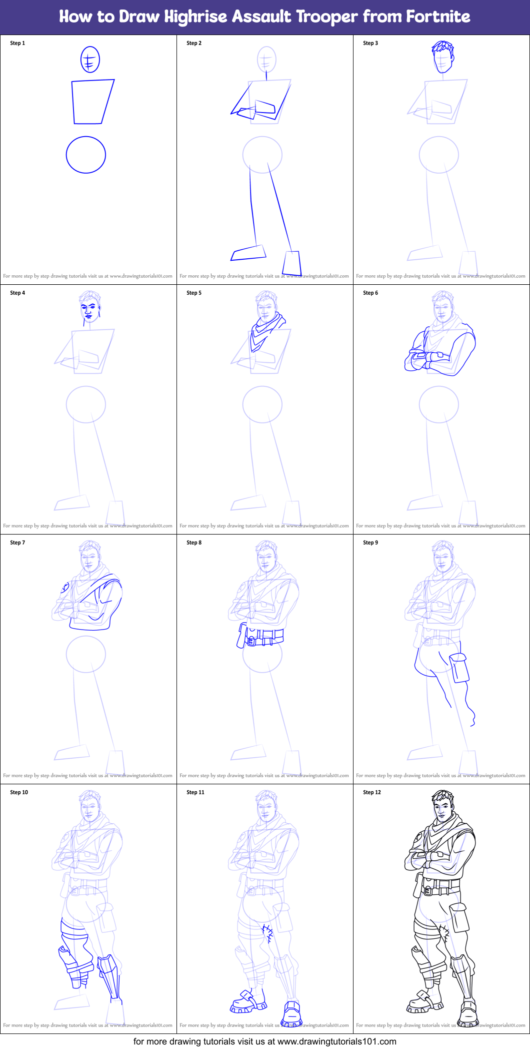 How to Draw Highrise Assault Trooper from Fortnite Printable Step by Step