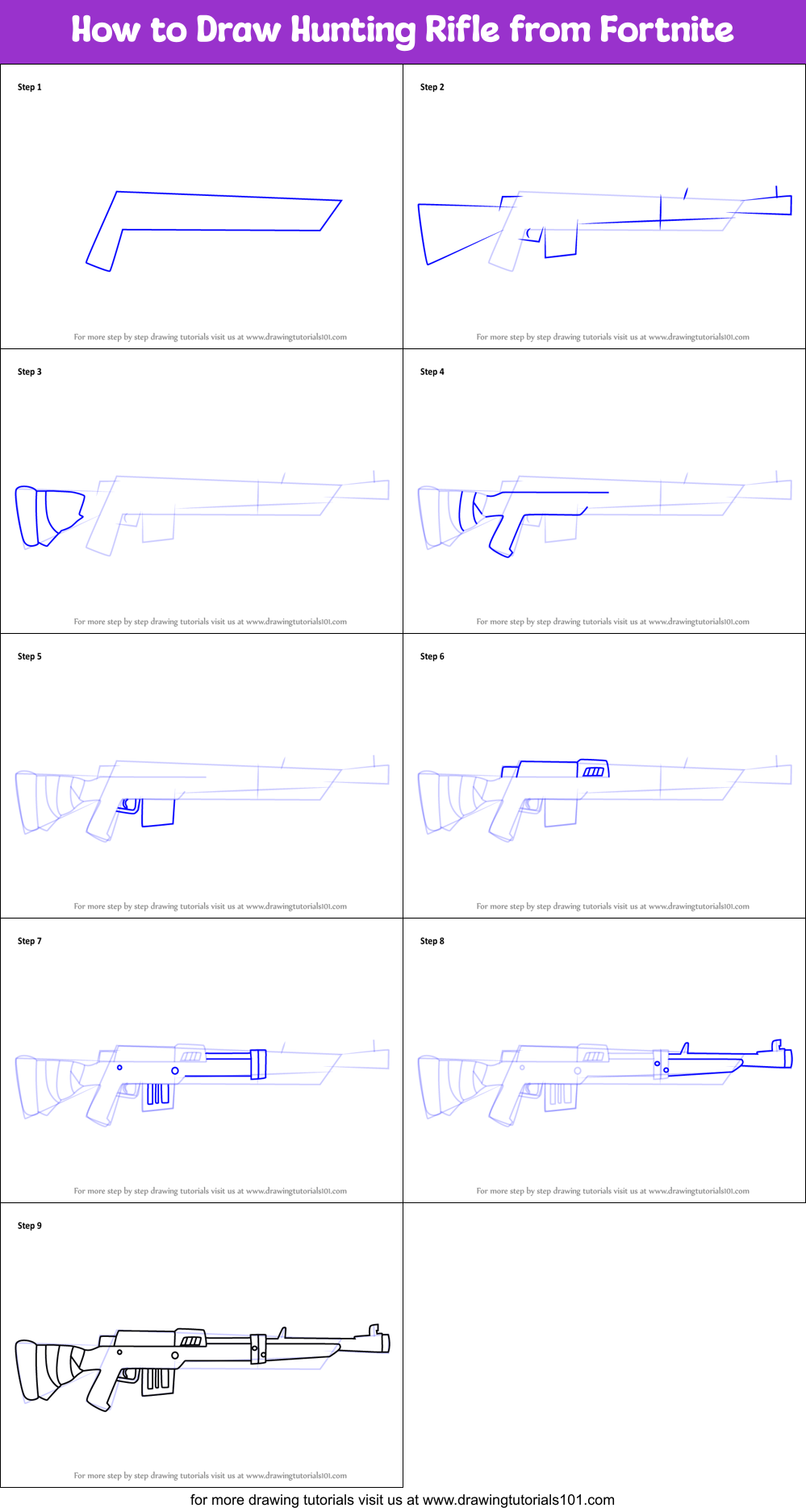 How to Draw Hunting Rifle from Fortnite Printable Step by Step