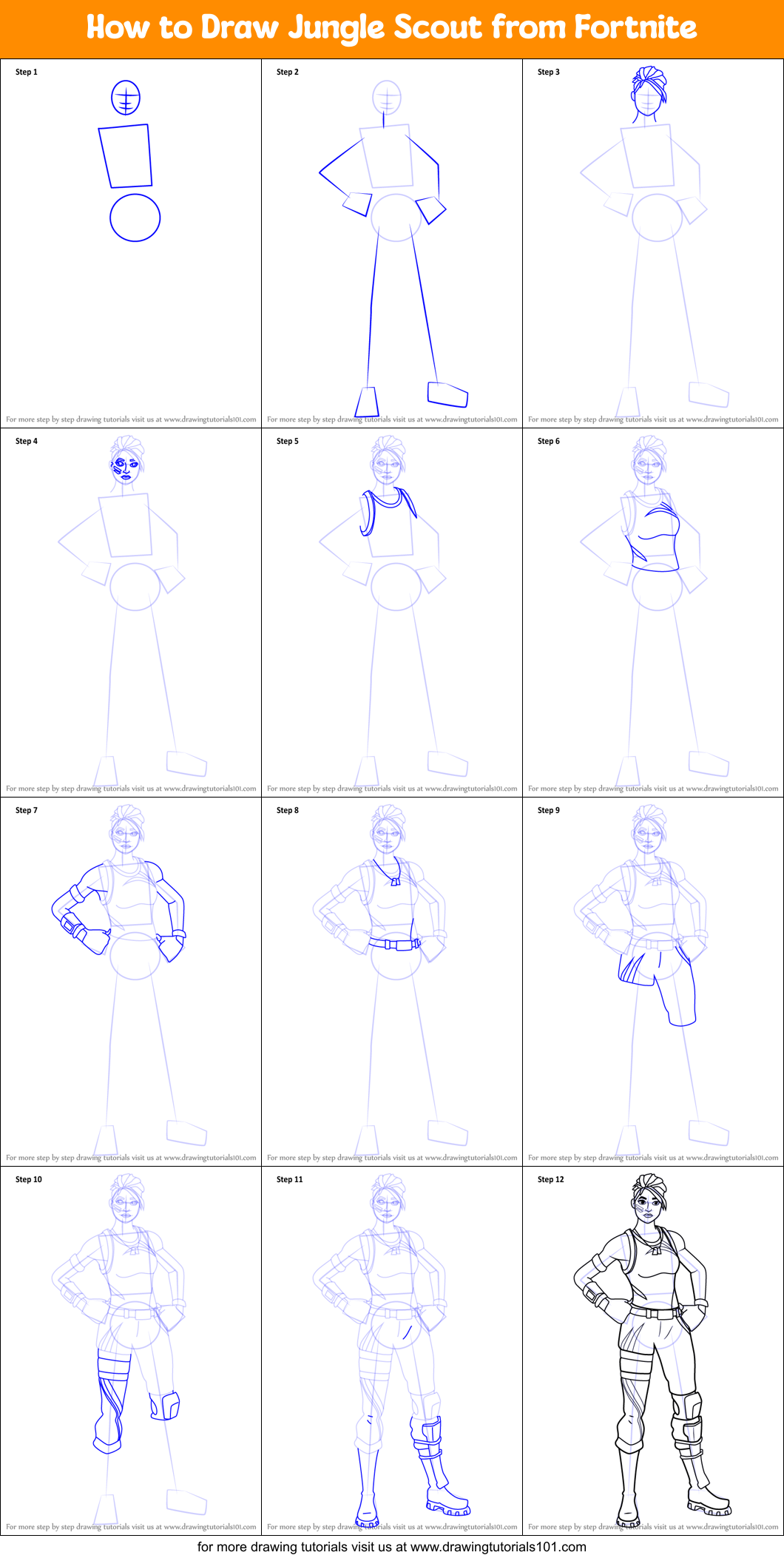 How to Draw Jungle Scout from Fortnite Printable Step by Step