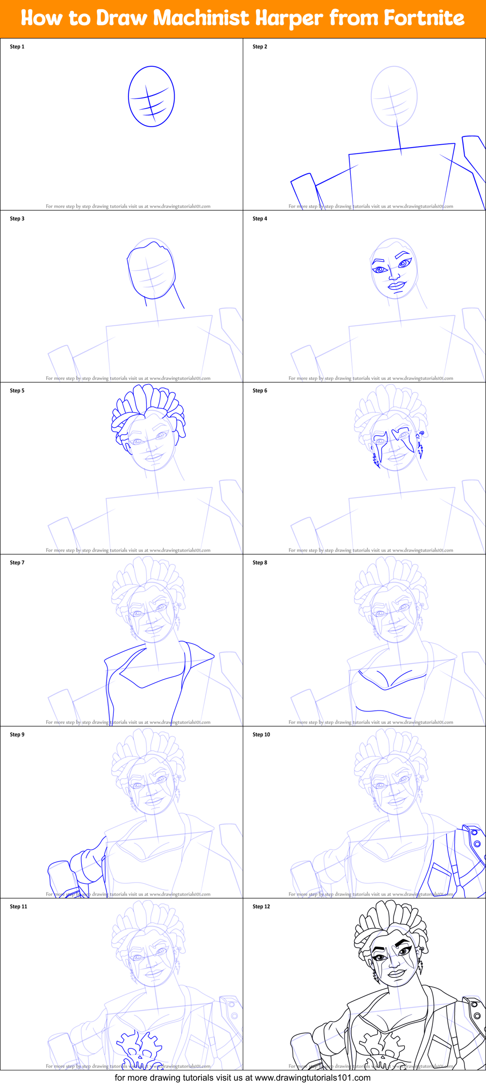 How to Draw Machinist Harper from Fortnite Printable Step by Step