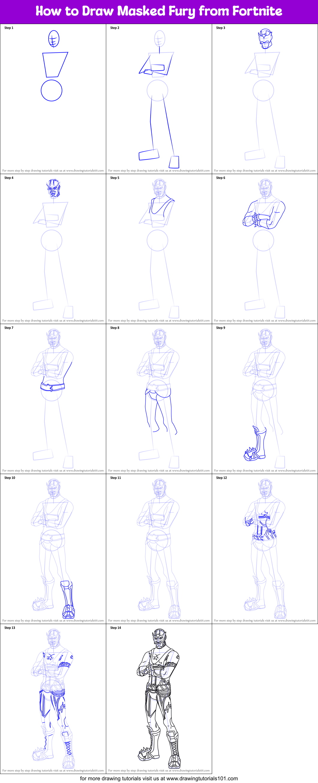 How to Draw Masked Fury from Fortnite Printable Step by Step