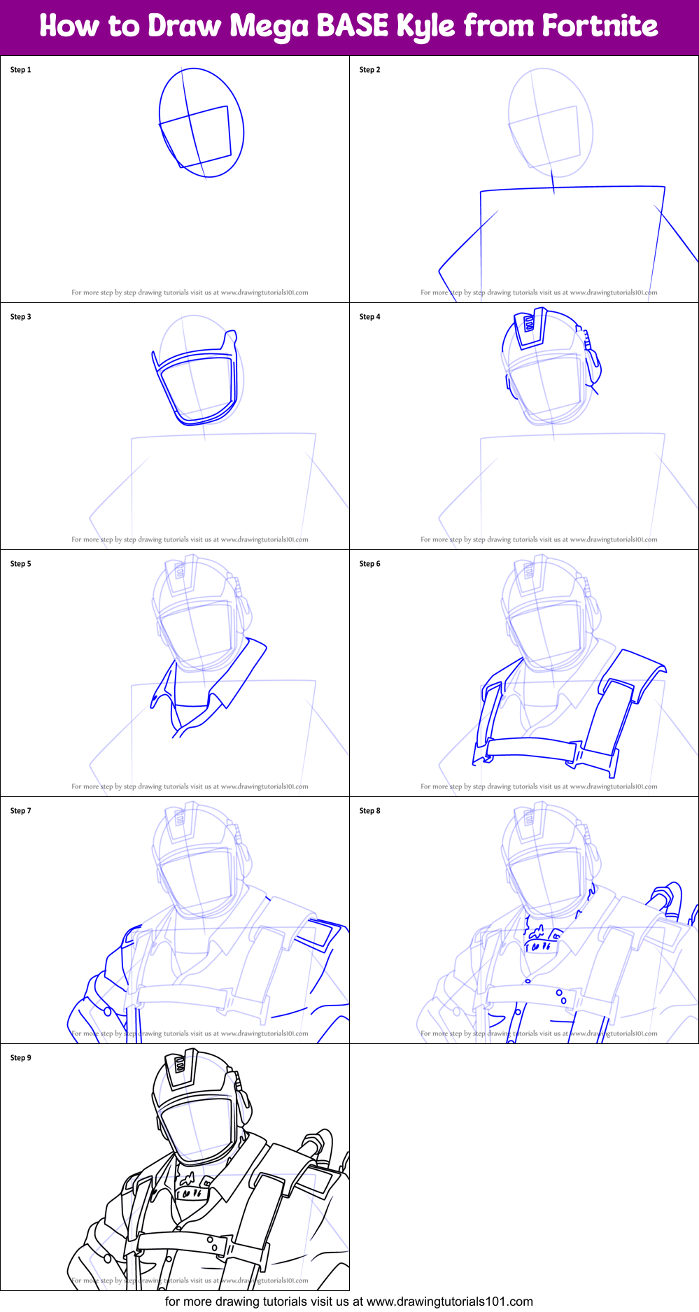 How to Draw Mega BASE Kyle from Fortnite Printable Step by Step