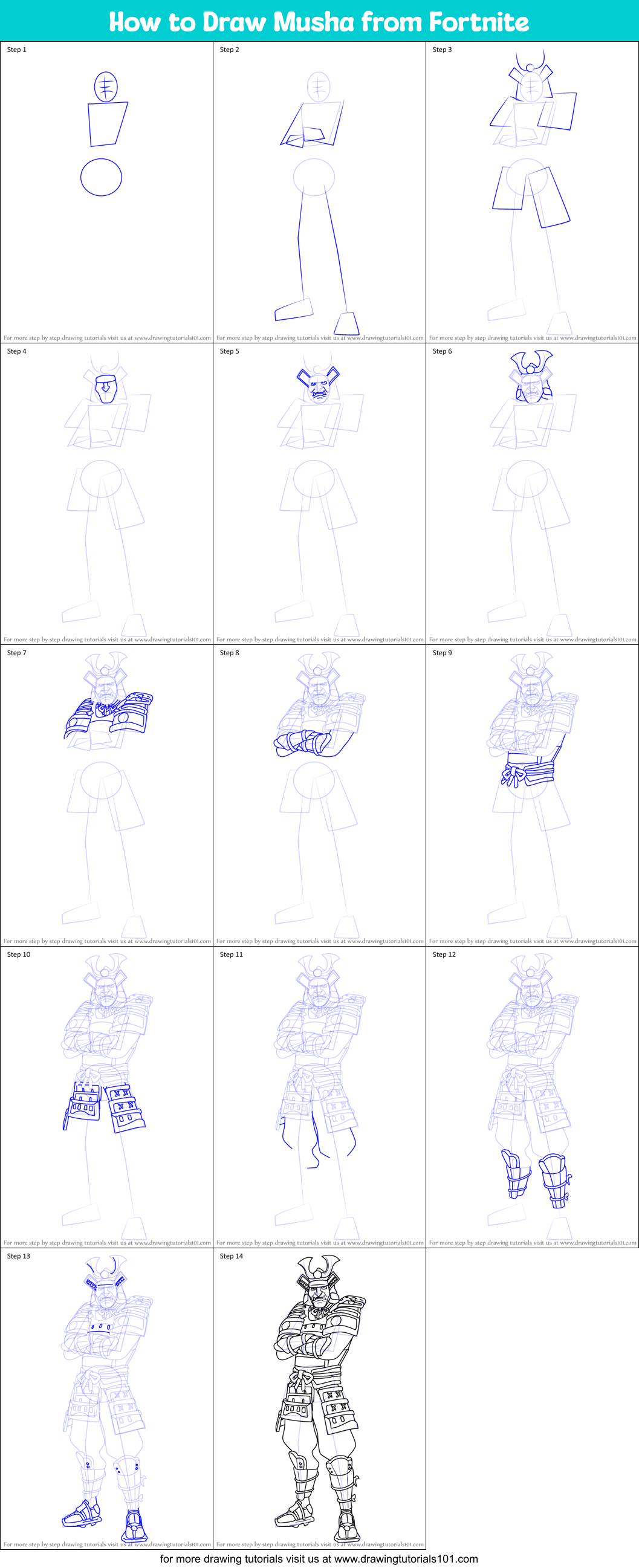 How to Draw Musha from Fortnite Printable Step by Step