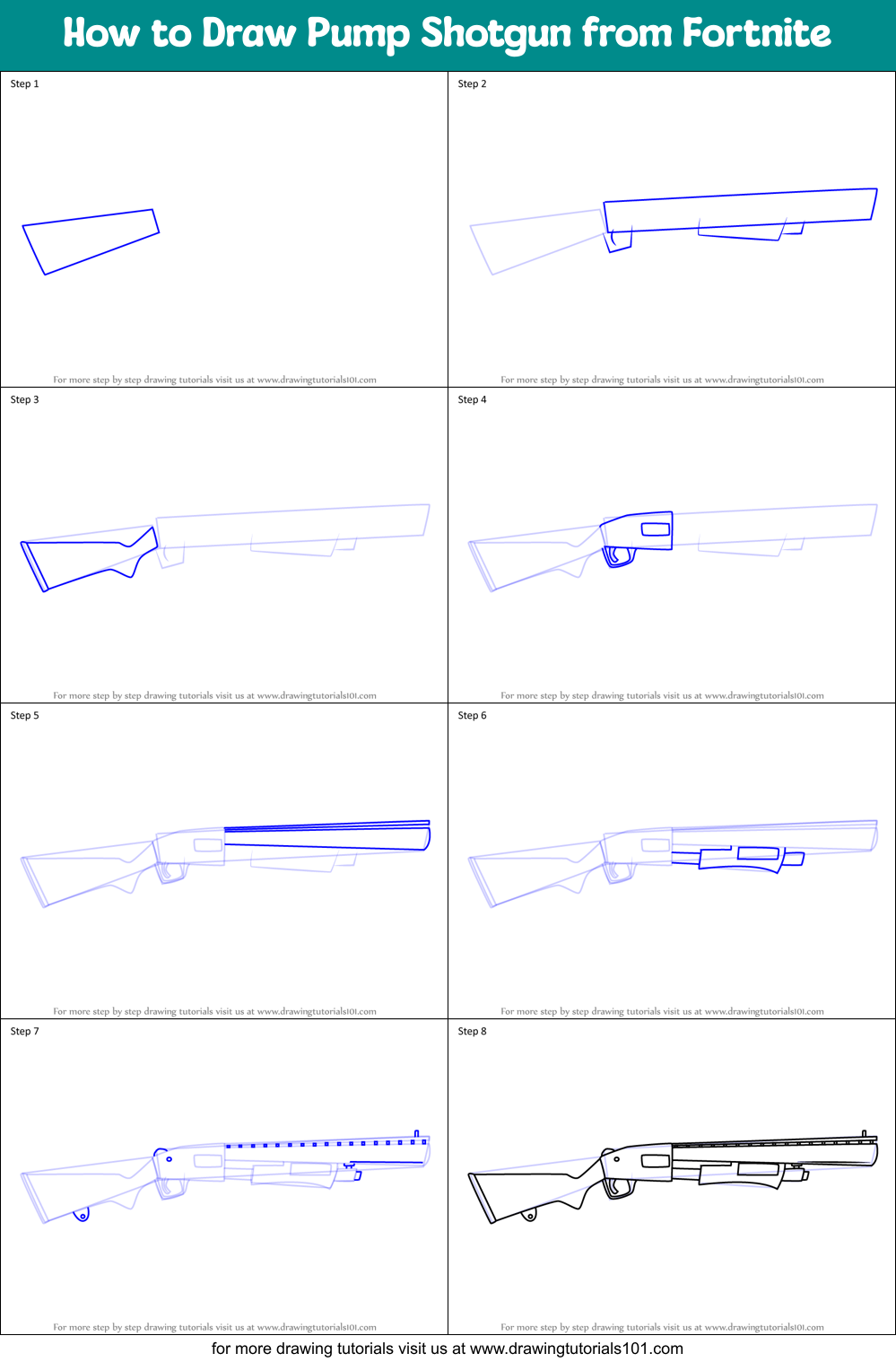 How to Draw Pump Shotgun from Fortnite Printable Step by Step