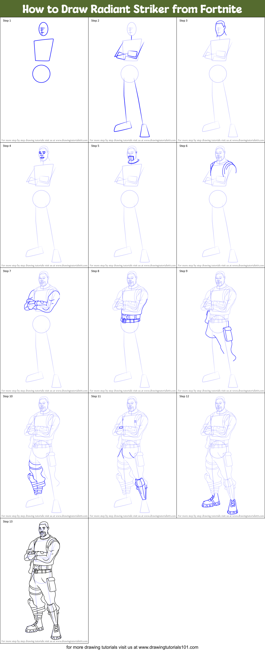 How to Draw Radiant Striker from Fortnite Printable Step by Step