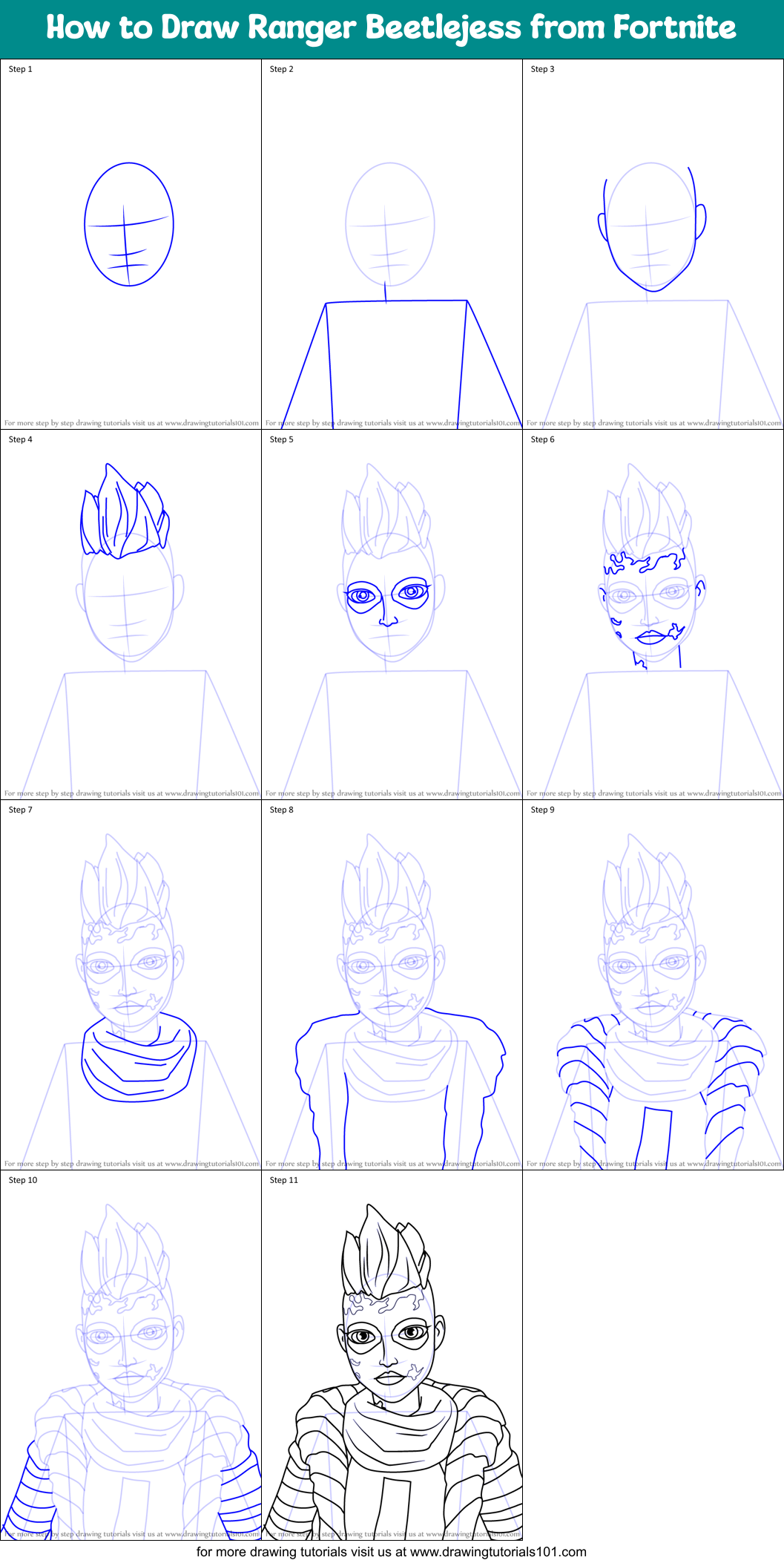 How to Draw Ranger Beetlejess from Fortnite Printable Step by Step