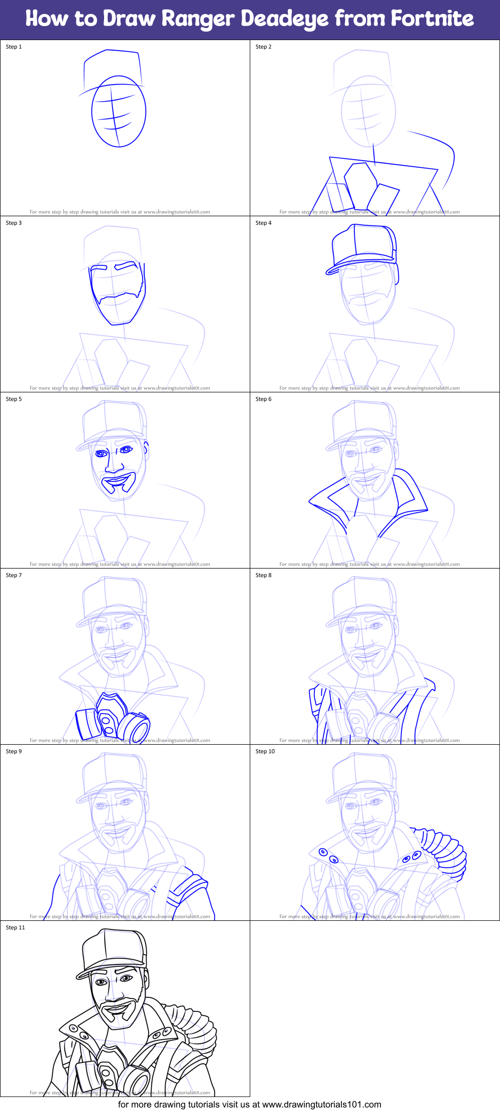 How to Draw Ranger Deadeye from Fortnite Printable Step by Step