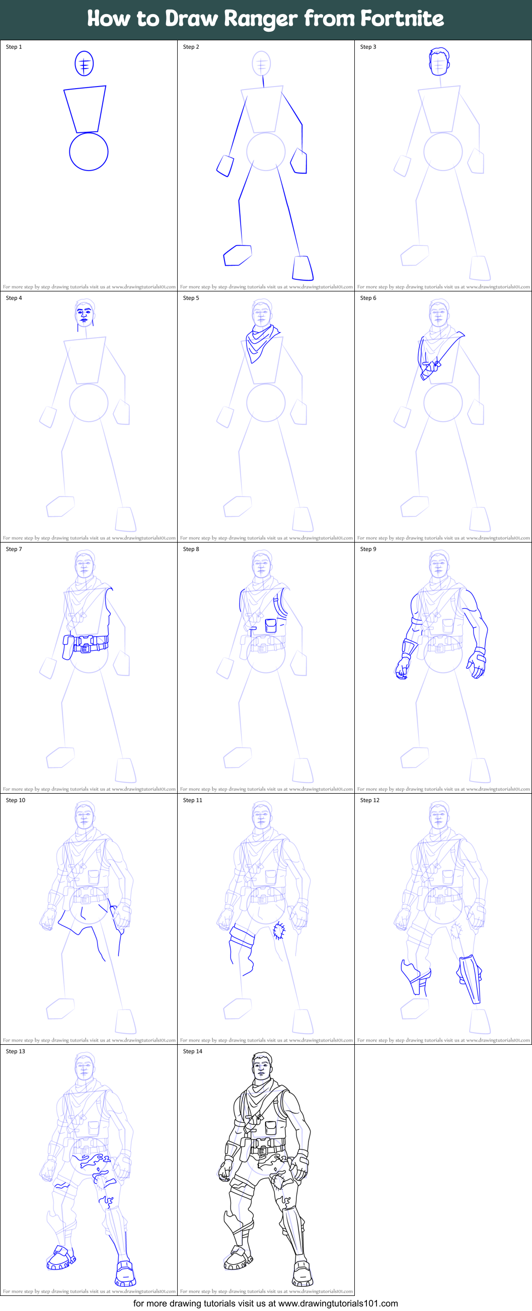How to Draw Ranger from Fortnite Printable Step by Step