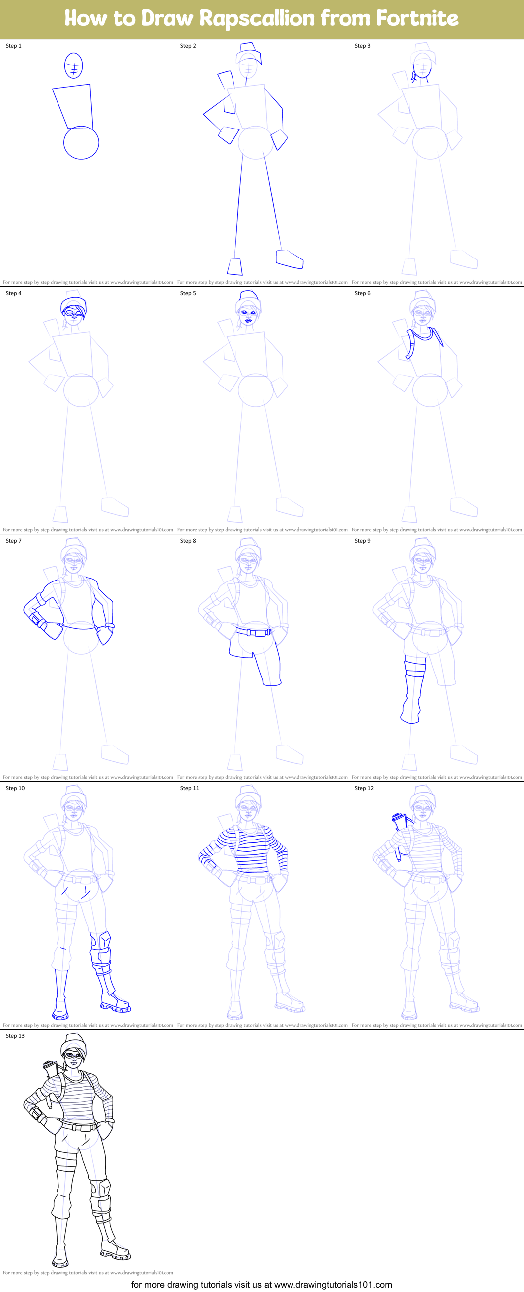 How to Draw Rapscallion from Fortnite Printable Step by Step