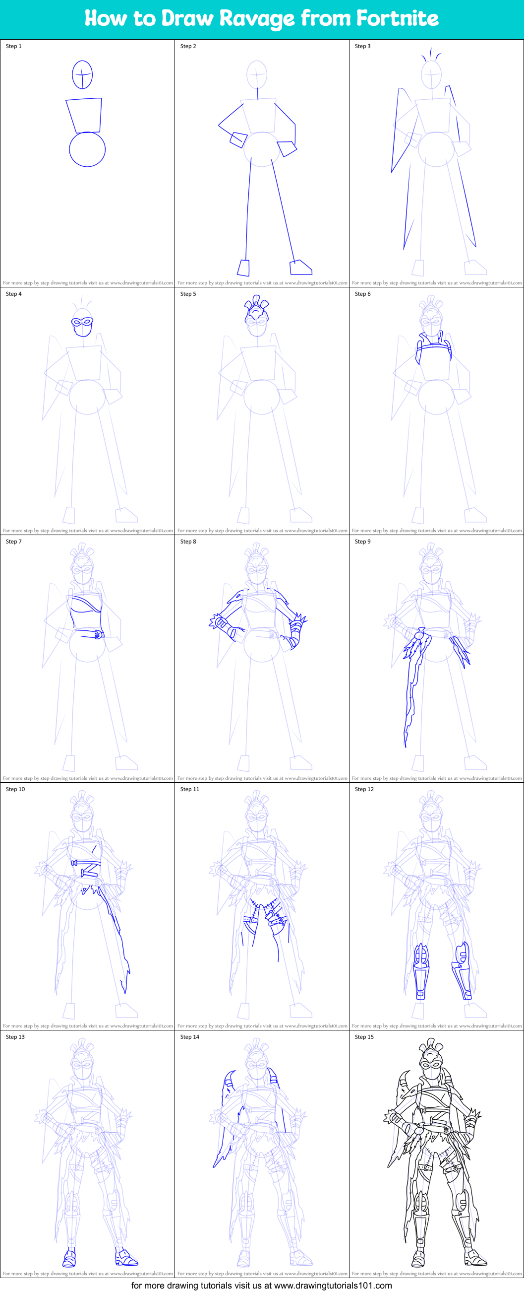 How to Draw Ravage from Fortnite Printable Step by Step