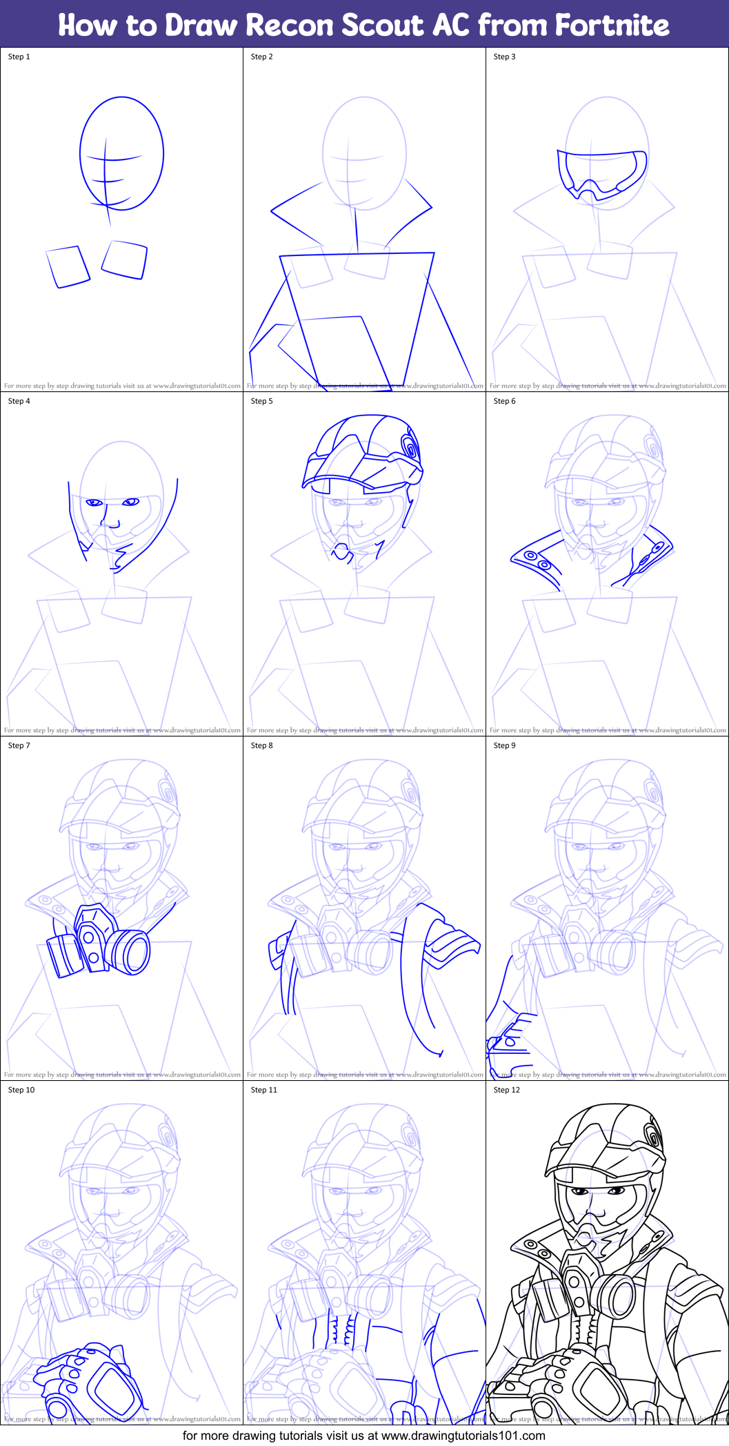 How to Draw Recon Scout AC from Fortnite Printable Step by Step