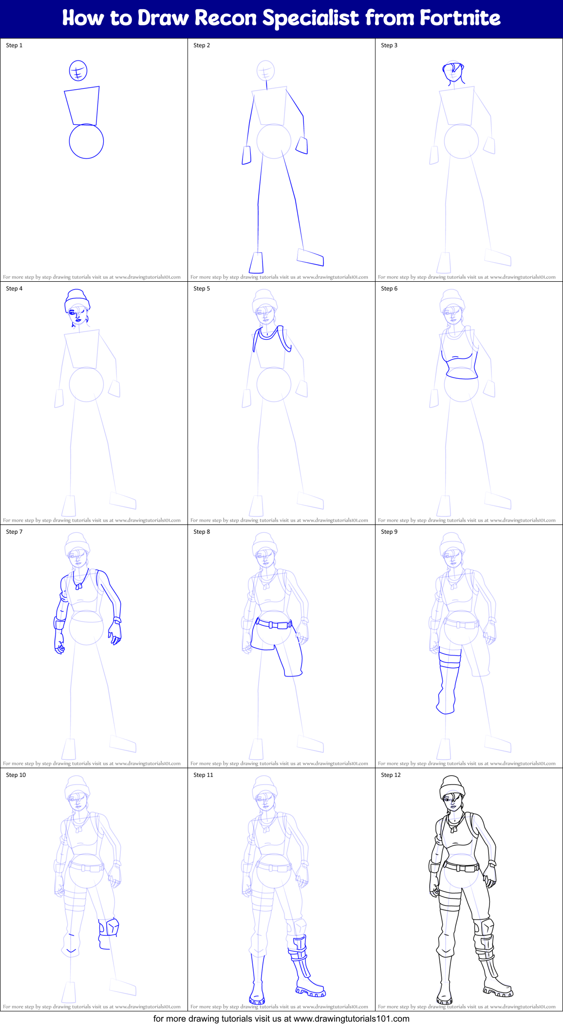 How to Draw Recon Specialist from Fortnite Printable Step by Step