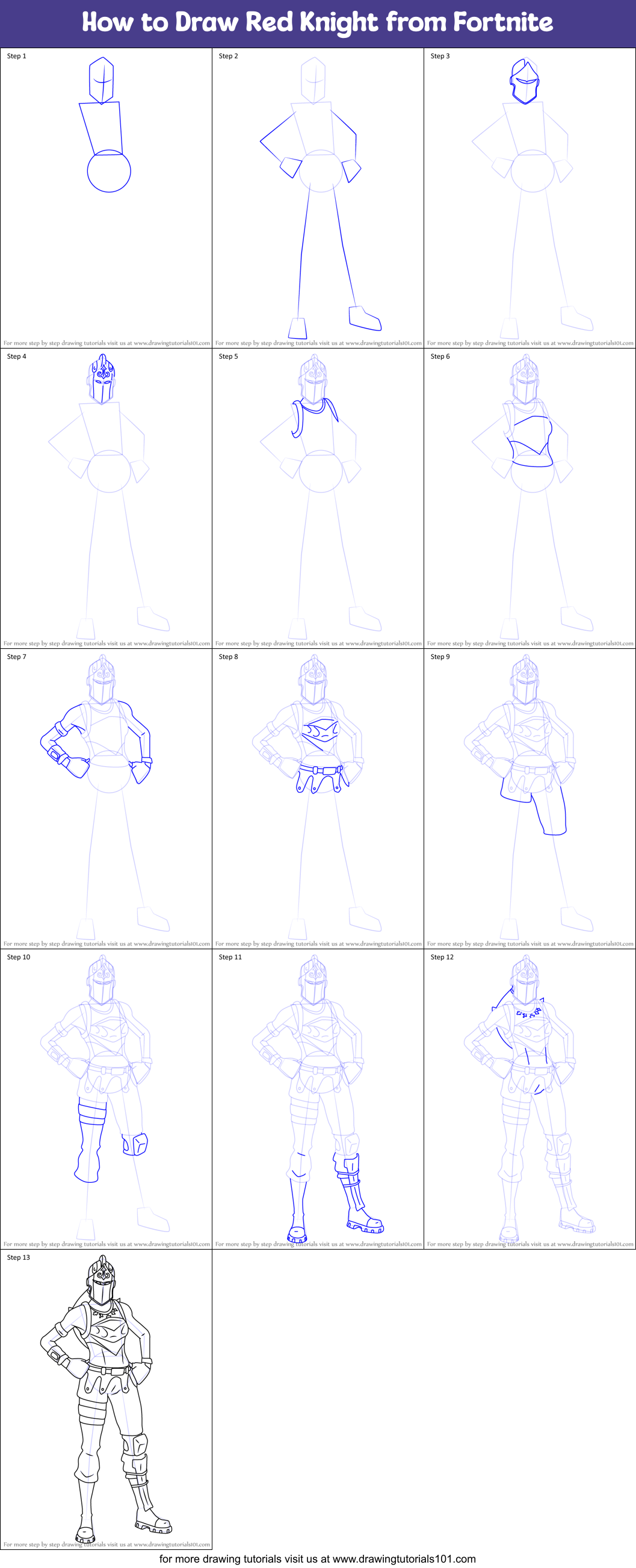 How to Draw Red Knight from Fortnite Printable Step by Step