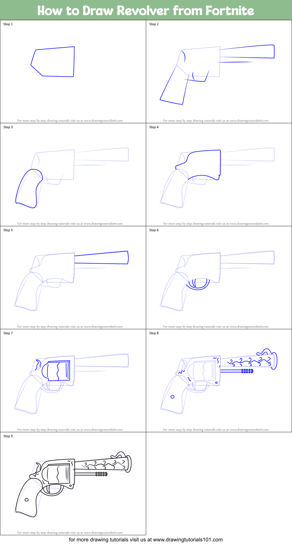 How to Draw Revolver from Fortnite Printable Step by Step