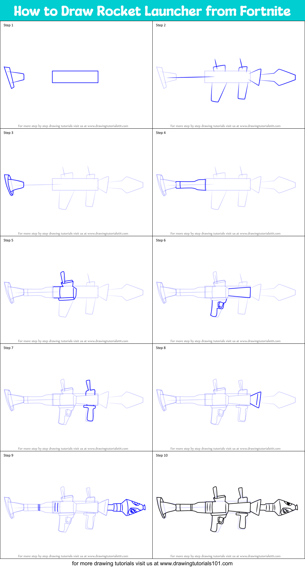 How to Draw Rocket Launcher from Fortnite Printable Step by Step