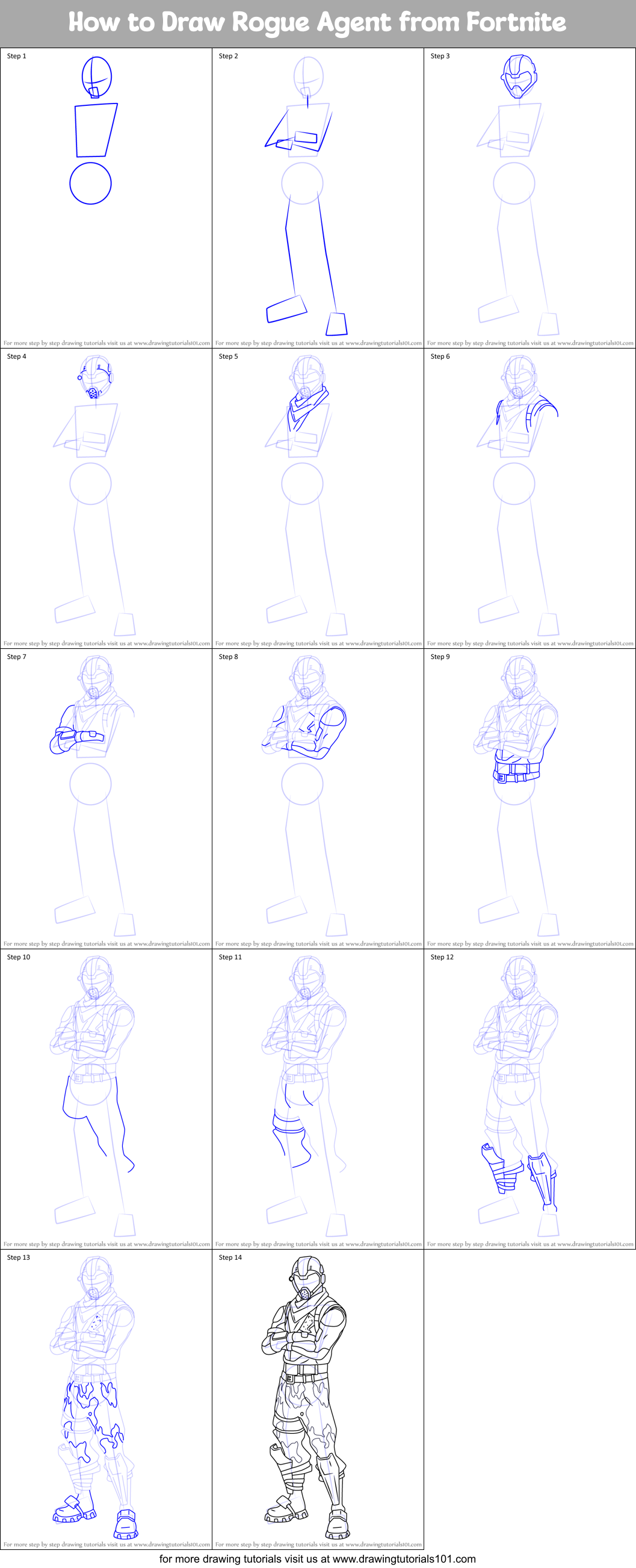 How to Draw Rogue Agent from Fortnite Printable Step by Step
