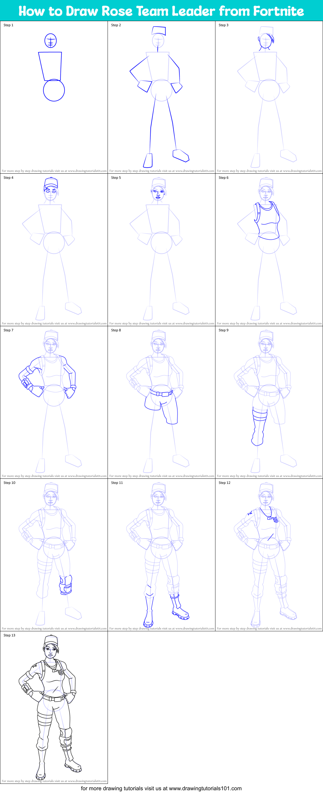 step by step drawing tutorial on how to draw rose team leader from fortnite - fortnite rose team leader drawing