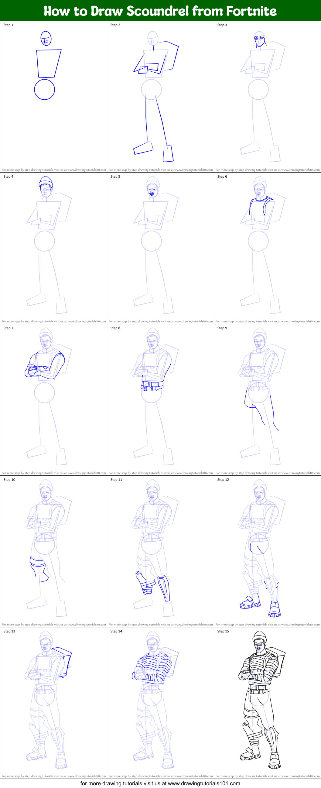 How to Draw Scoundrel from Fortnite Printable Step by Step